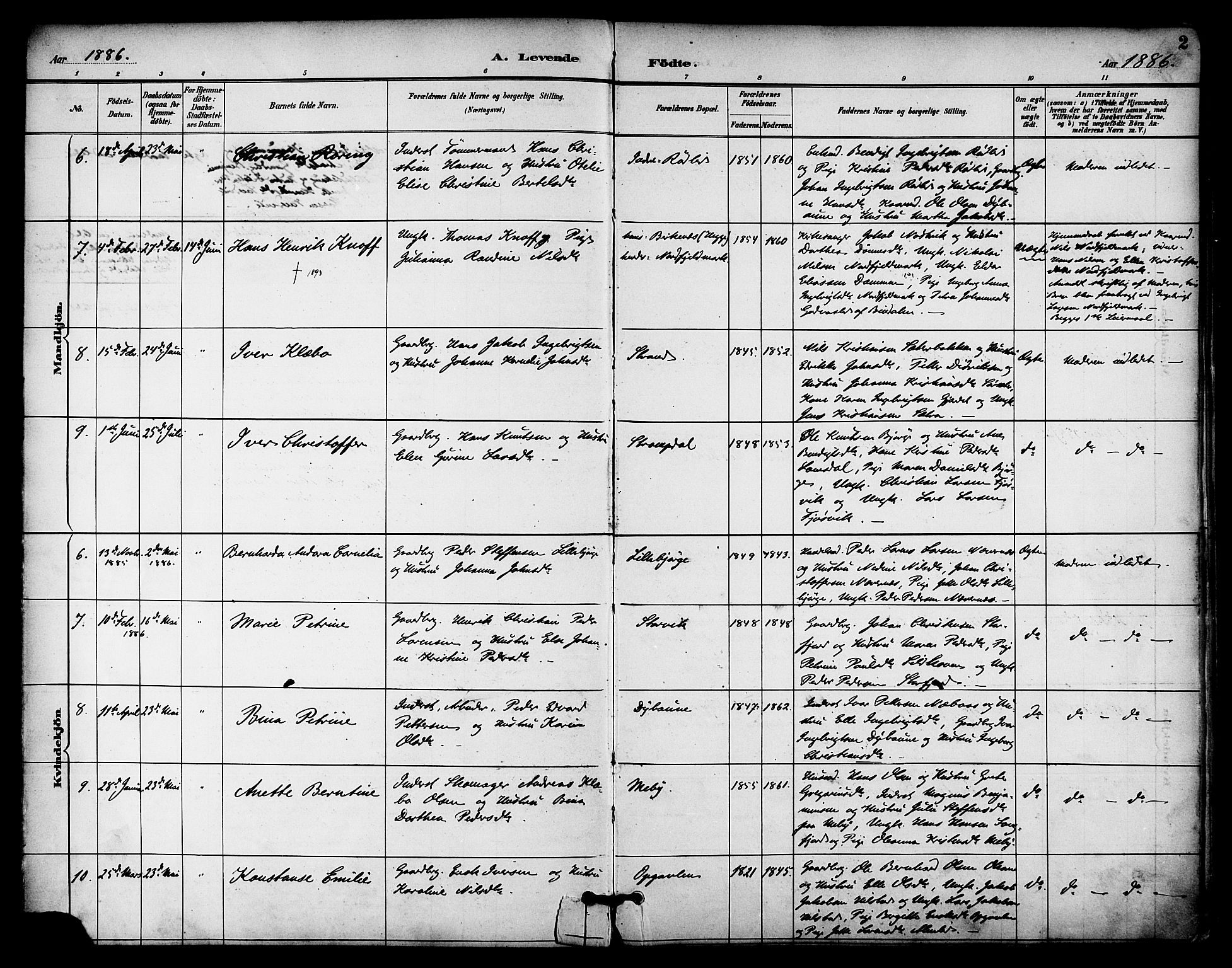 Ministerialprotokoller, klokkerbøker og fødselsregistre - Nordland, AV/SAT-A-1459/814/L0226: Parish register (official) no. 814A07, 1886-1898, p. 2