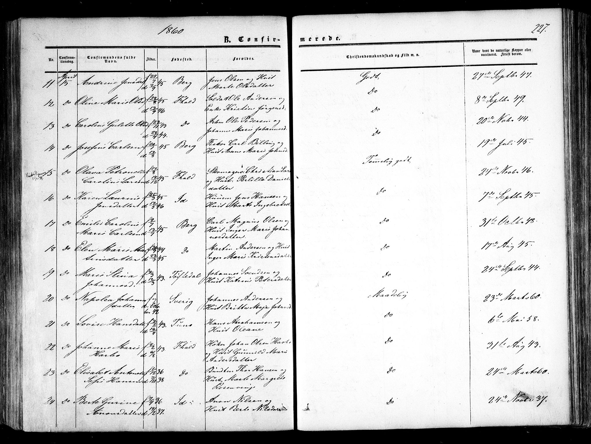 Halden prestekontor Kirkebøker, AV/SAO-A-10909/F/Fa/L0007: Parish register (official) no. I 7, 1857-1865, p. 227