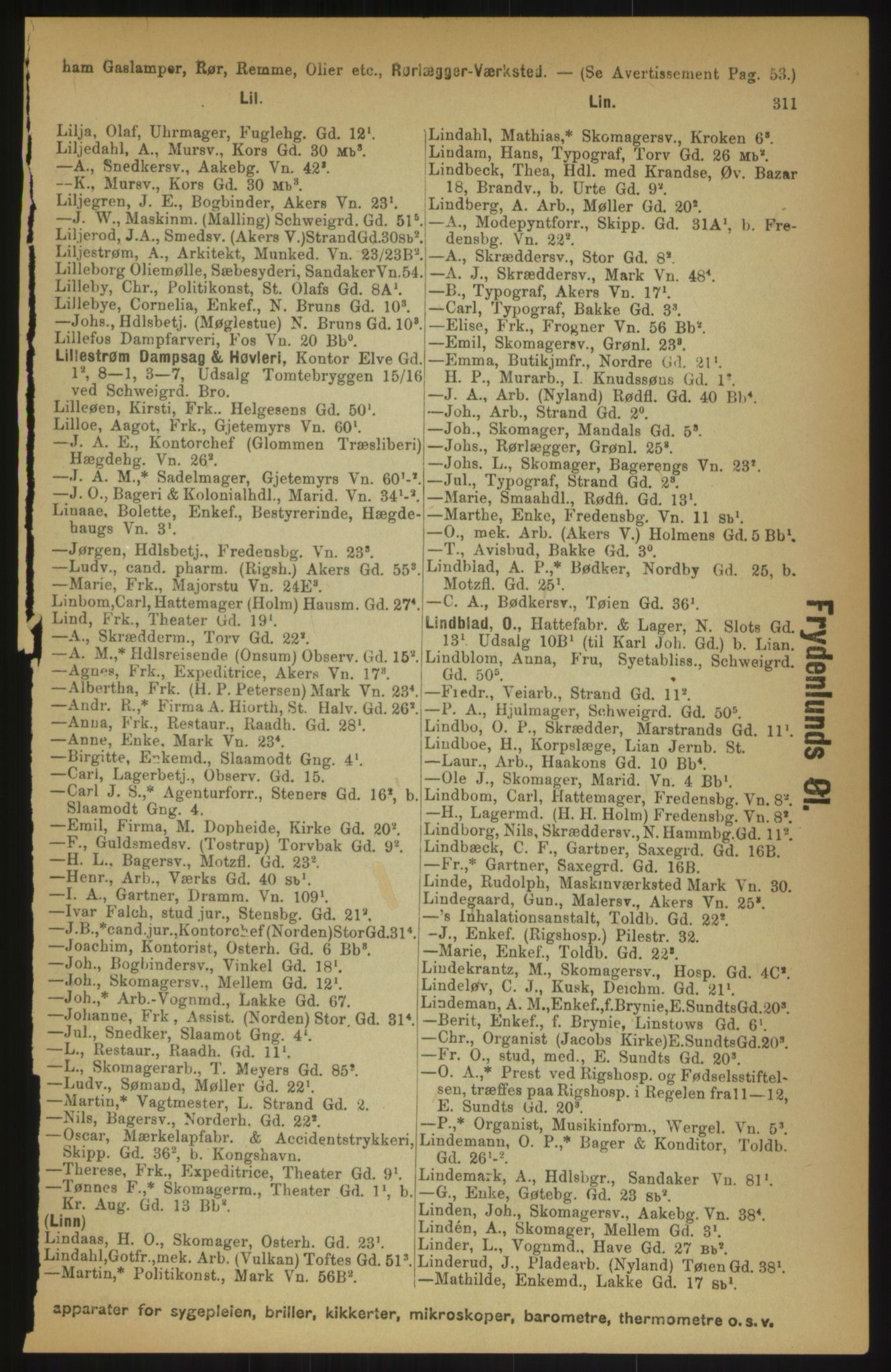 Kristiania/Oslo adressebok, PUBL/-, 1891, p. 311