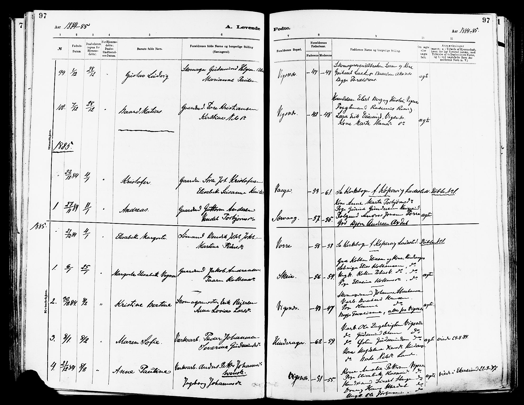 Avaldsnes sokneprestkontor, SAST/A -101851/H/Ha/Haa/L0014: Parish register (official) no. A 14, 1880-1889, p. 97