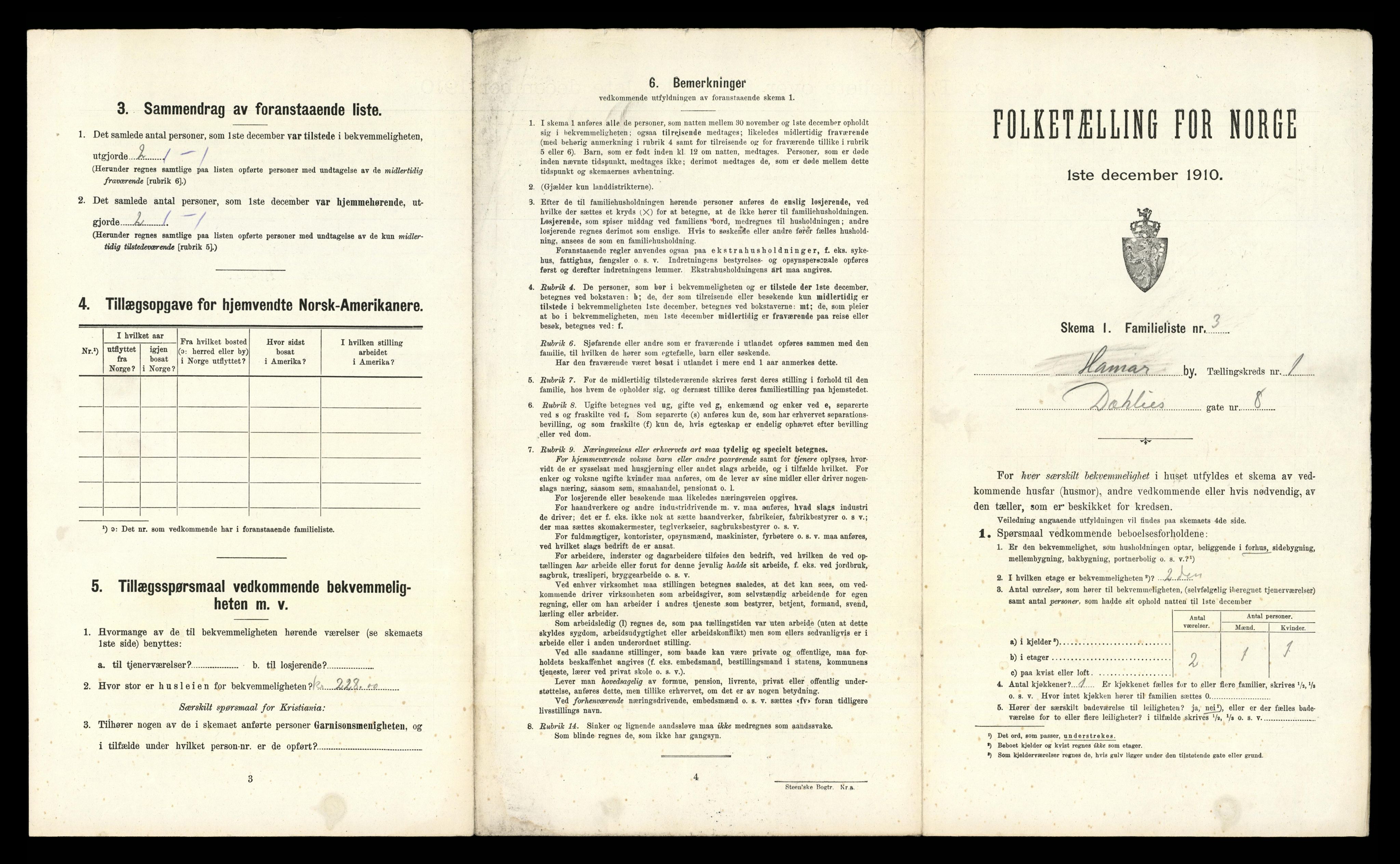 RA, 1910 census for Hamar, 1910, p. 401