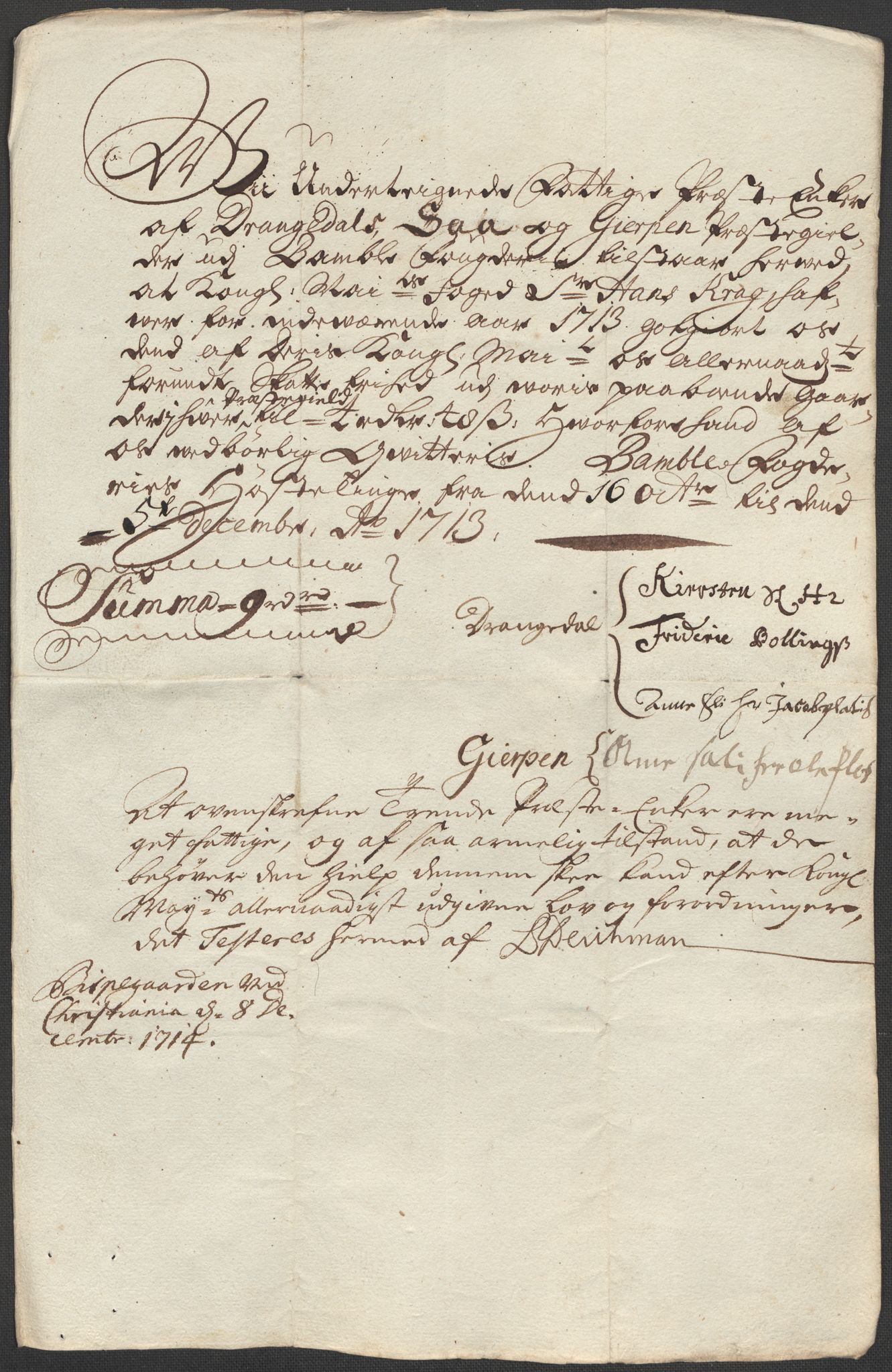 Rentekammeret inntil 1814, Reviderte regnskaper, Fogderegnskap, RA/EA-4092/R36/L2125: Fogderegnskap Øvre og Nedre Telemark og Bamble, 1713, p. 169