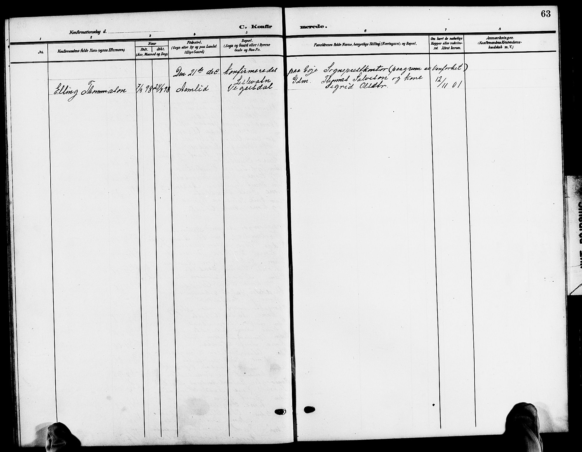 Evje sokneprestkontor, AV/SAK-1111-0008/F/Fb/Fba/L0004: Parish register (copy) no. B 4, 1899-1914, p. 63