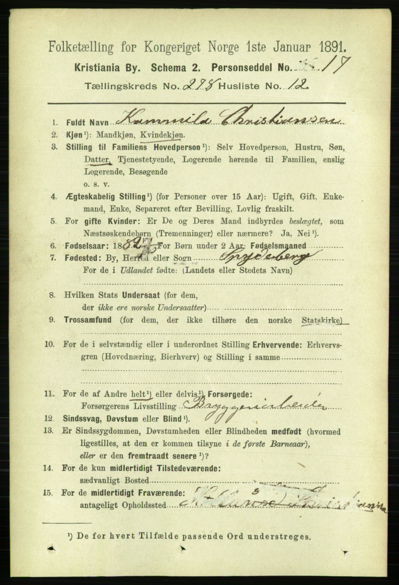 RA, 1891 census for 0301 Kristiania, 1891, p. 169045