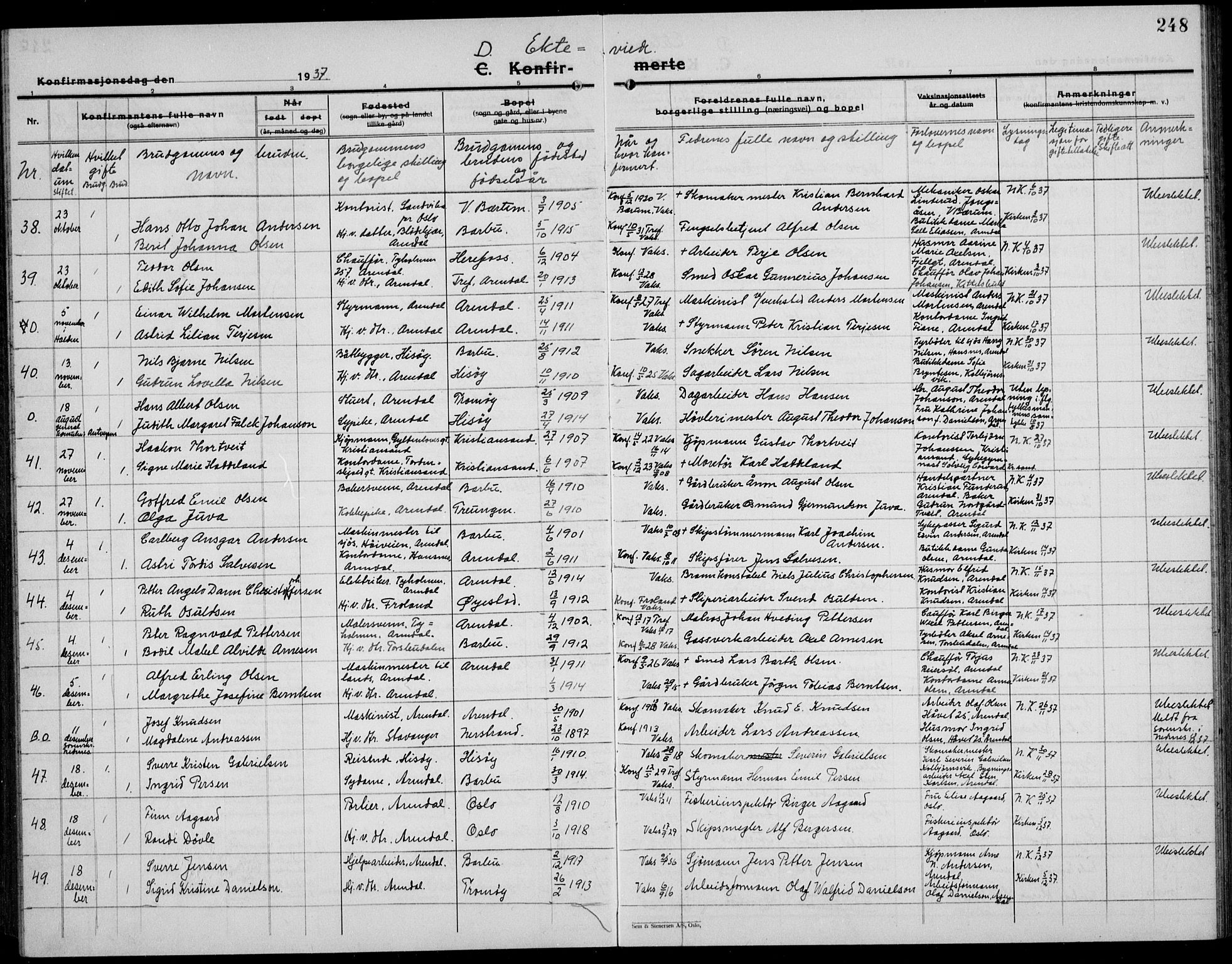 Arendal sokneprestkontor, Trefoldighet, AV/SAK-1111-0040/F/Fb/L0008: Parish register (copy) no. B 8, 1928-1939, p. 248