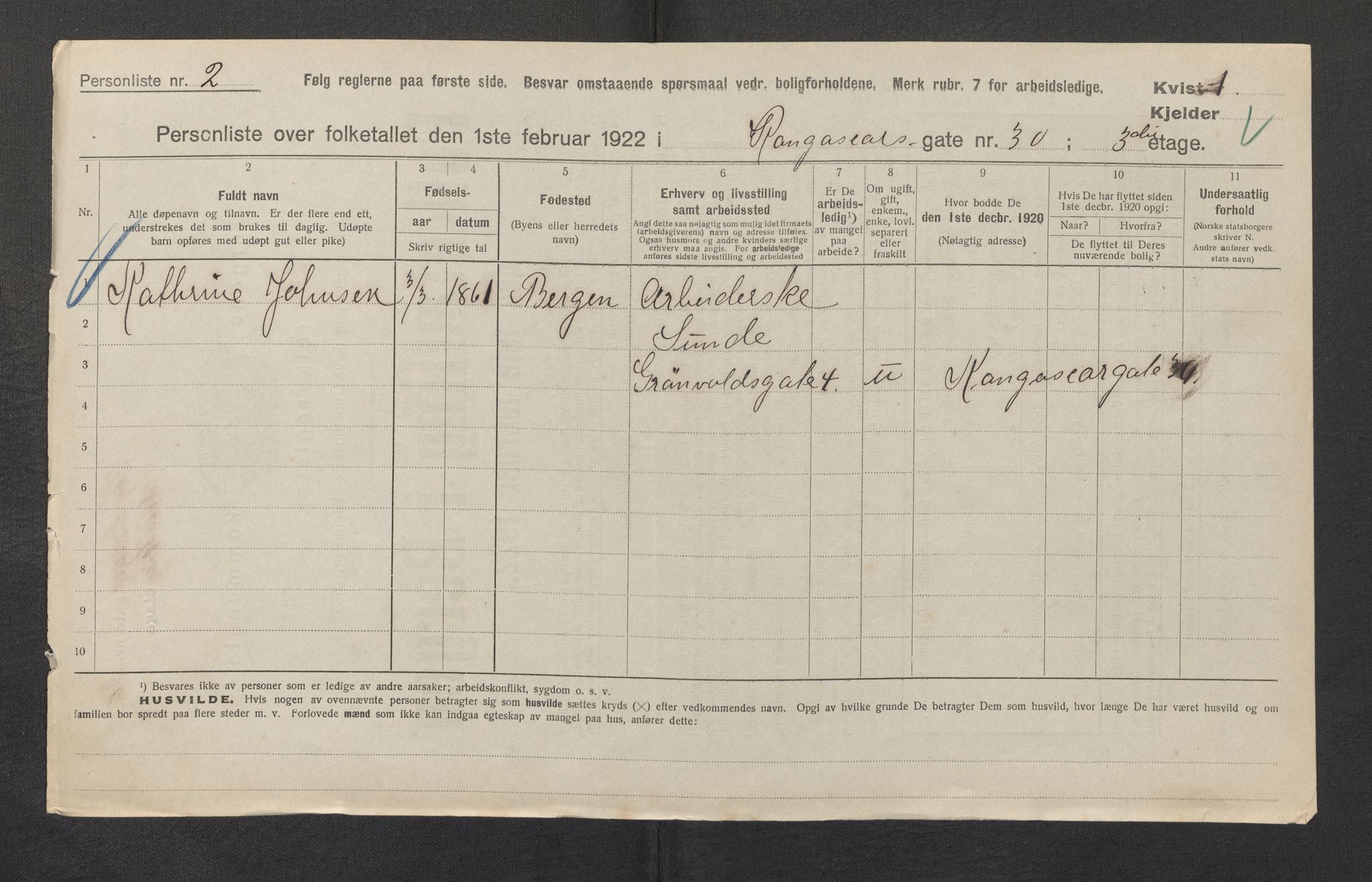 SAB, Municipal Census 1922 for Bergen, 1922, p. 19879