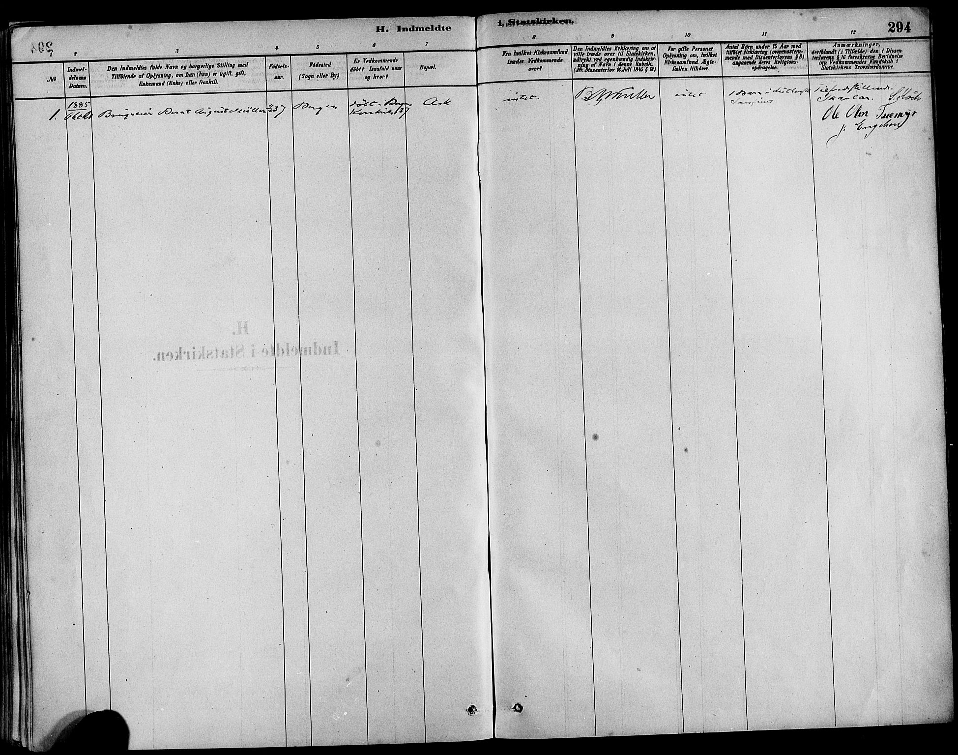 Askøy Sokneprestembete, SAB/A-74101/H/Ha/Haa/Haab/L0001: Parish register (official) no. B 1, 1878-1889, p. 294