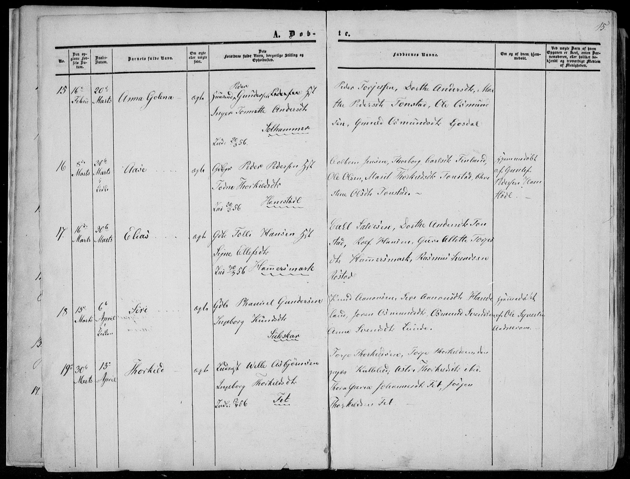 Sirdal sokneprestkontor, AV/SAK-1111-0036/F/Fa/Fab/L0002: Parish register (official) no. A 2, 1855-1874, p. 15