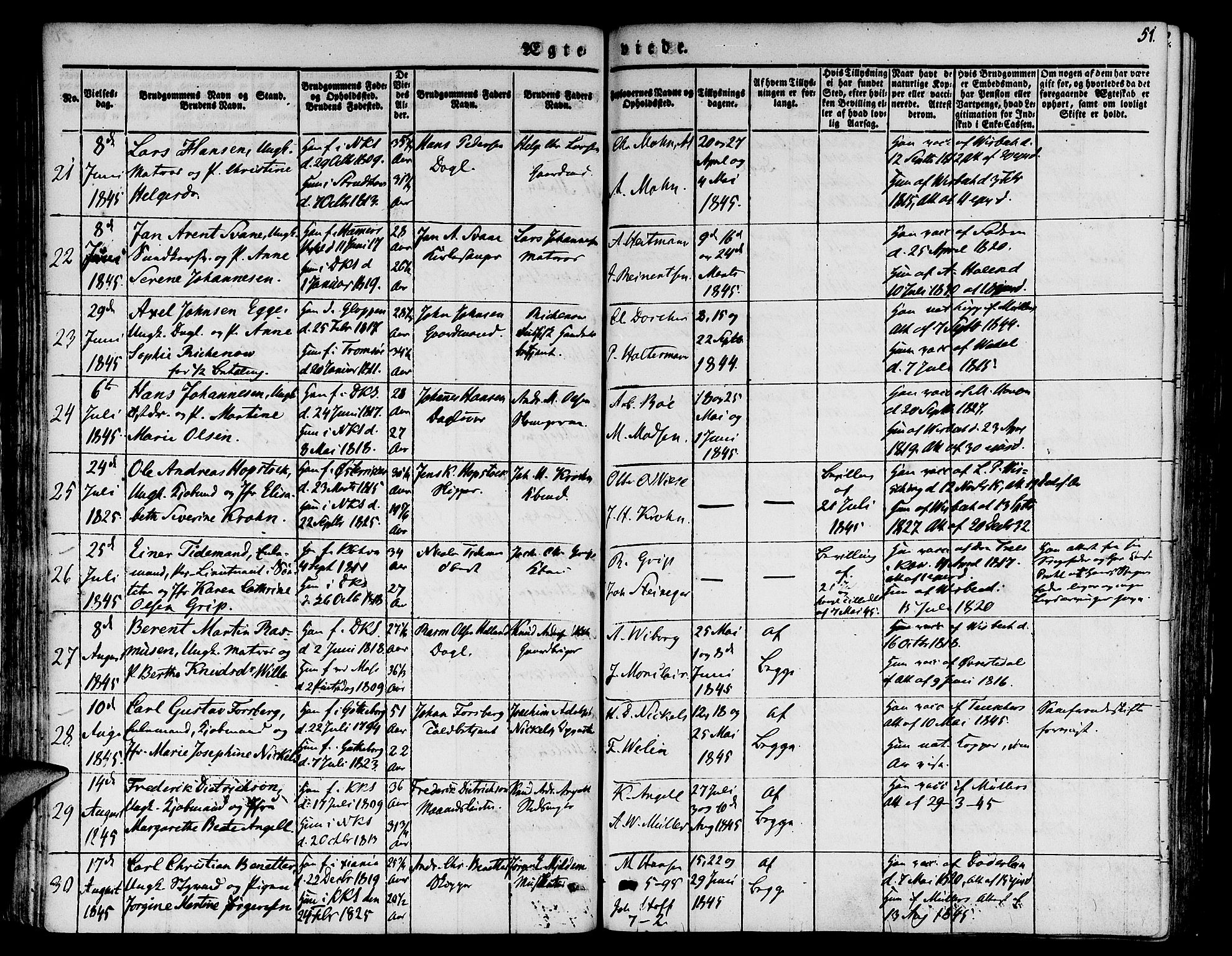 Nykirken Sokneprestembete, SAB/A-77101/H/Hab: Parish register (copy) no. D 1, 1832-1867, p. 51