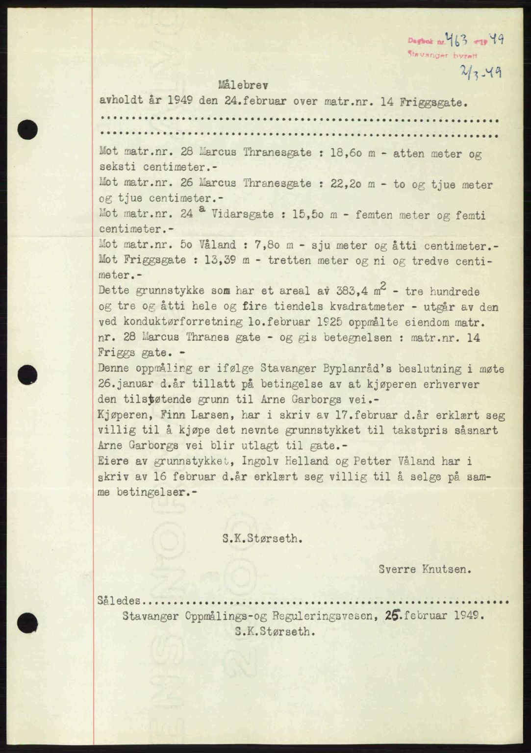 Stavanger byrett, SAST/A-100455/002/G/Gb/L0023: Mortgage book no. A12, 1948-1949, Diary no: : 463/1949