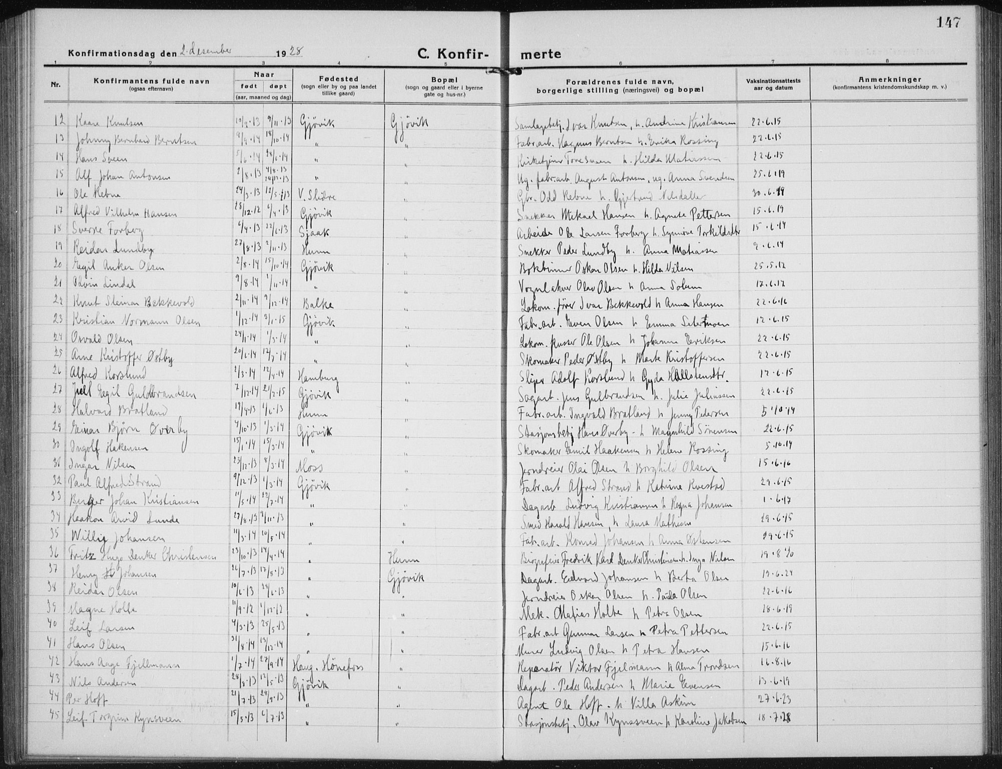 Vardal prestekontor, SAH/PREST-100/H/Ha/Hab/L0017: Parish register (copy) no. 17, 1922-1941, p. 147