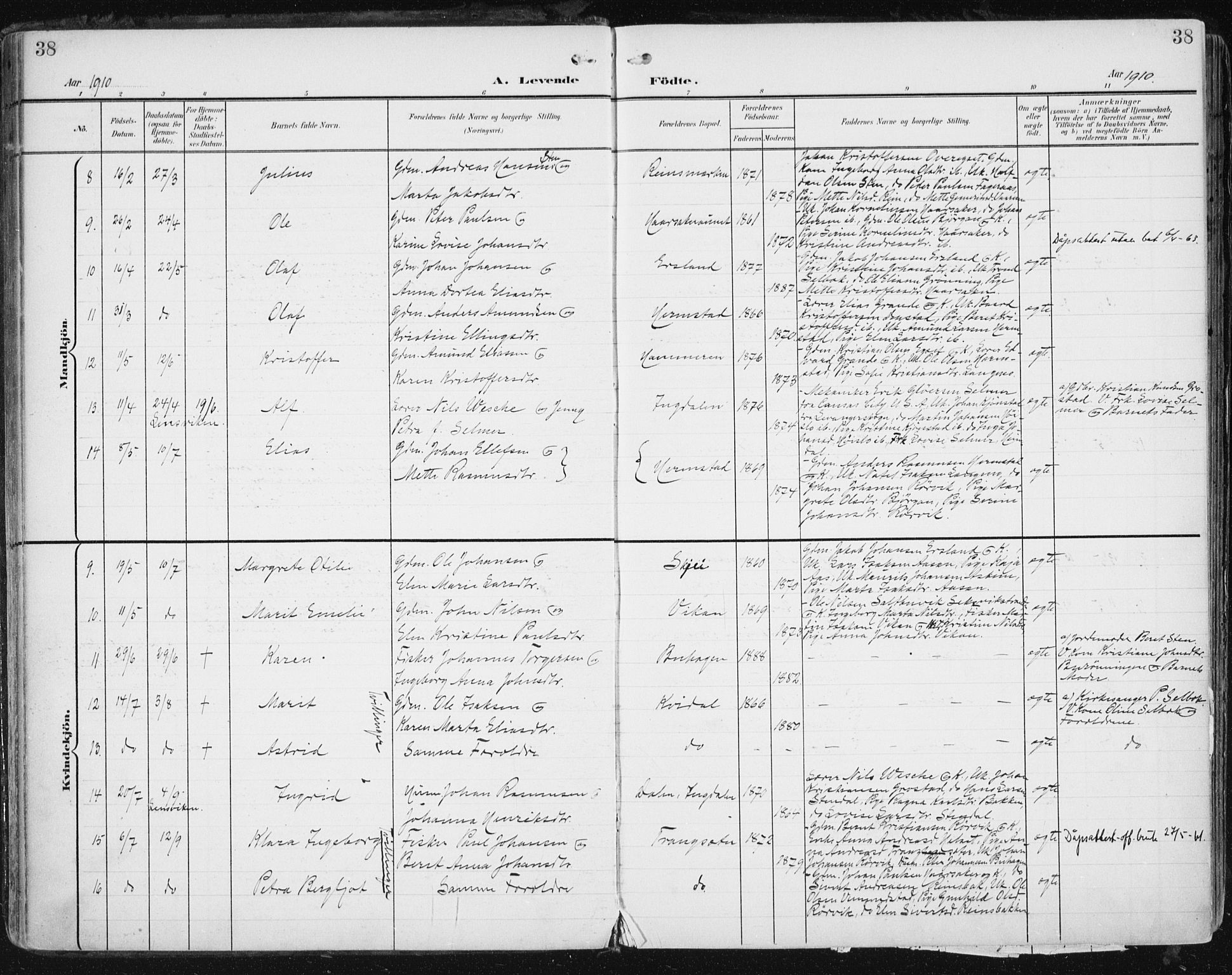 Ministerialprotokoller, klokkerbøker og fødselsregistre - Sør-Trøndelag, AV/SAT-A-1456/646/L0616: Parish register (official) no. 646A14, 1900-1918, p. 38