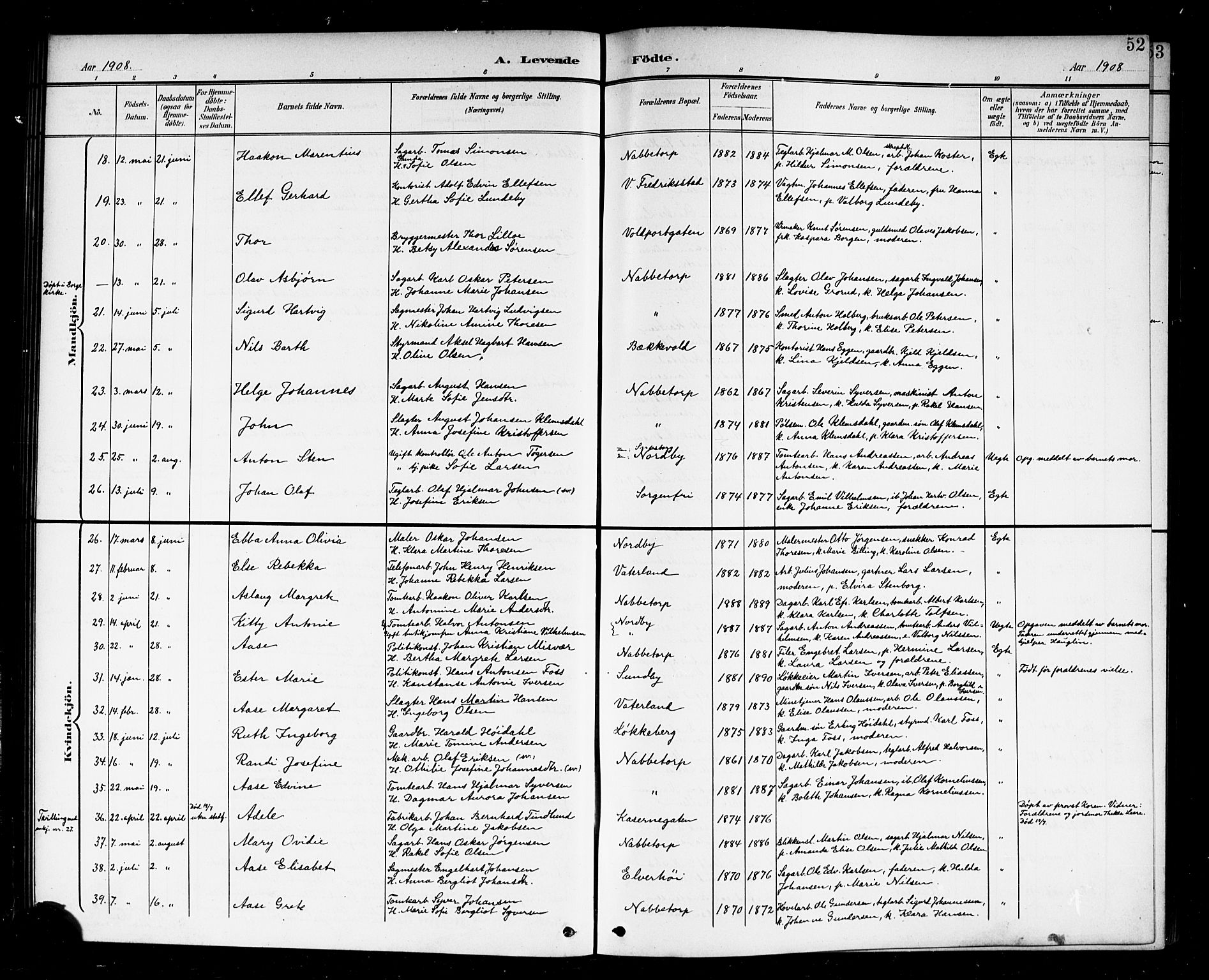 Østre Fredrikstad prestekontor Kirkebøker, AV/SAO-A-10907/G/Ga/L0002: Parish register (copy) no. 2, 1900-1919, p. 52