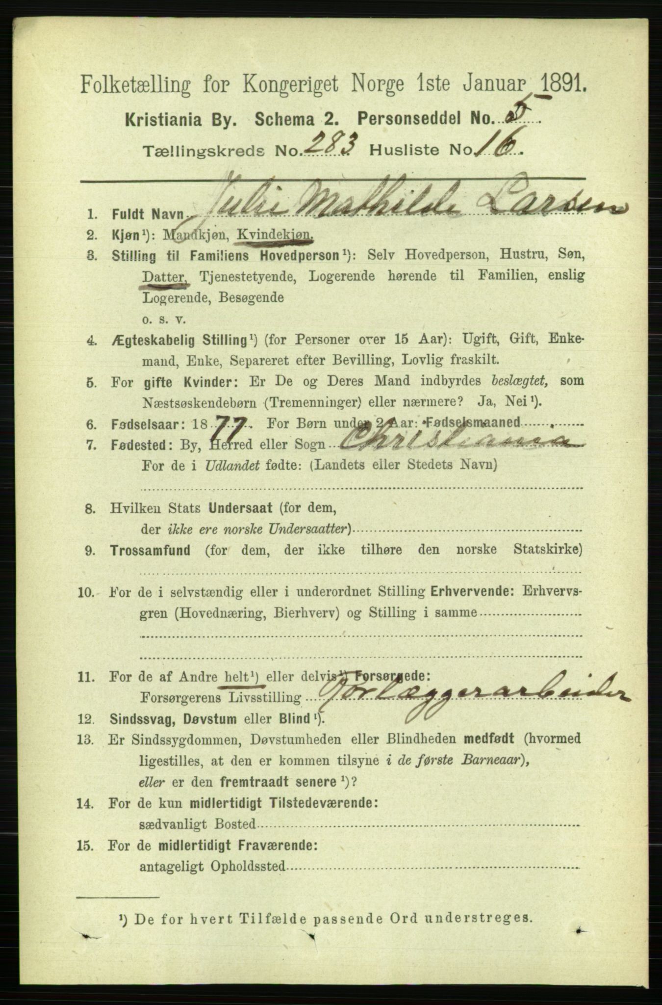 RA, 1891 census for 0301 Kristiania, 1891, p. 173234
