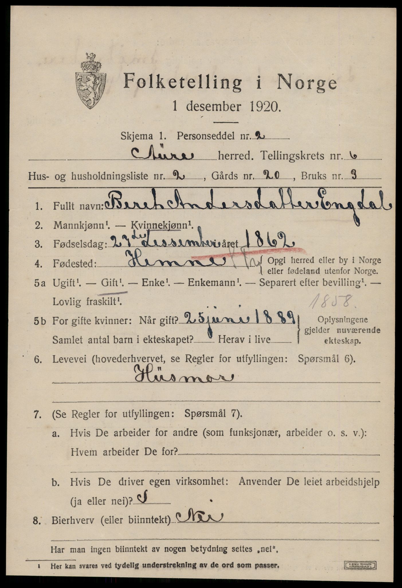 SAT, 1920 census for Aure, 1920, p. 2466