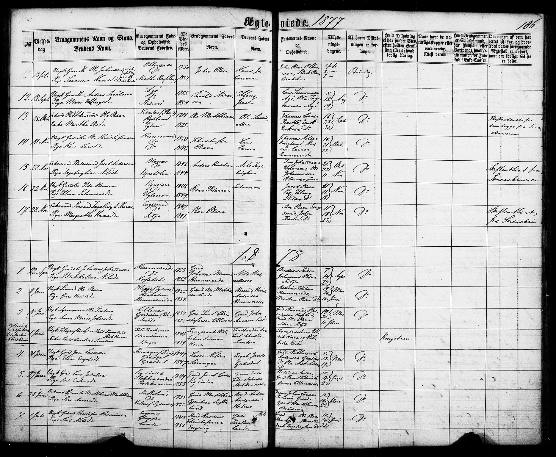 Fitjar sokneprestembete, AV/SAB-A-99926: Parish register (official) no. A 1, 1862-1881, p. 186