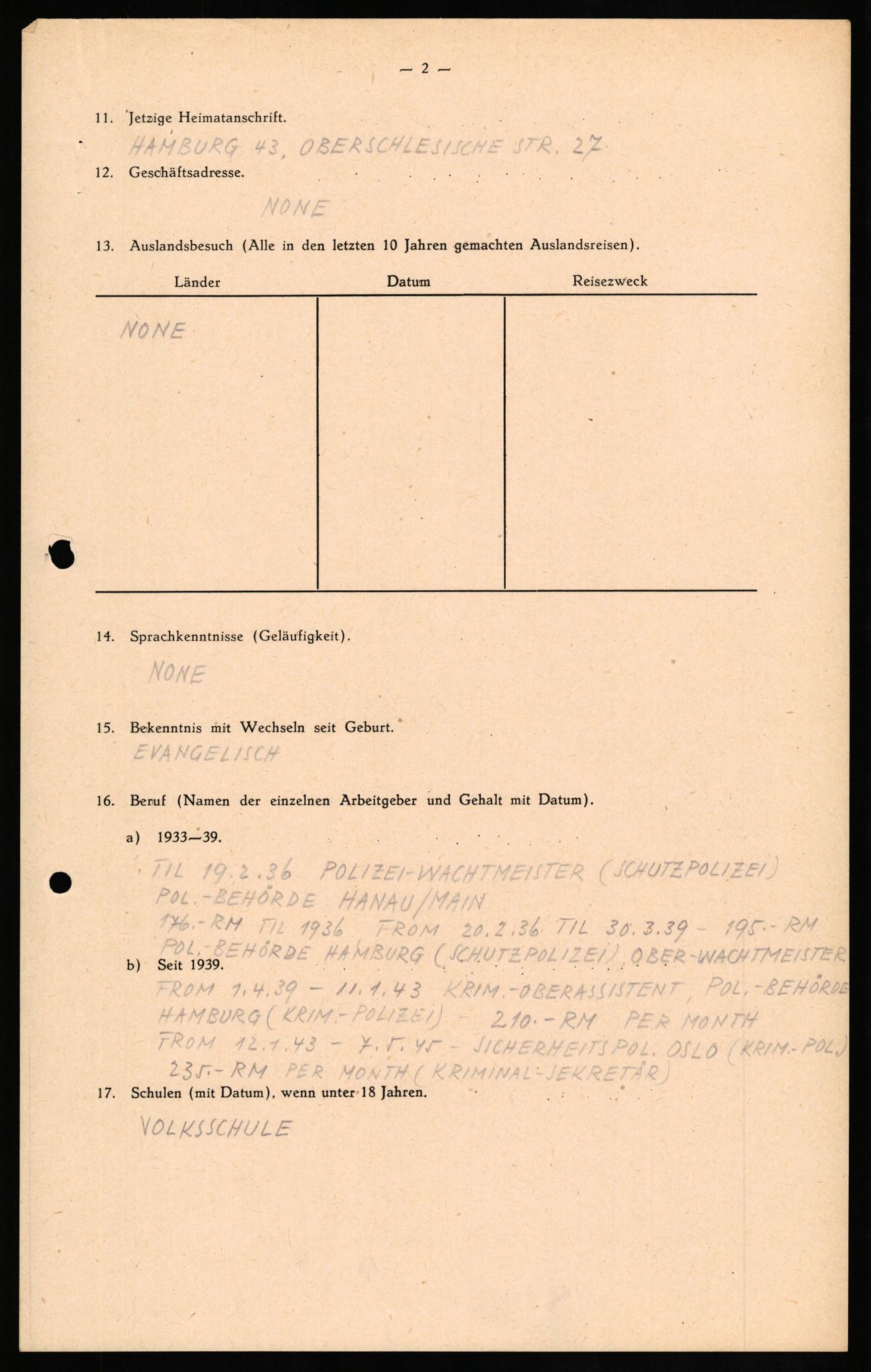 Forsvaret, Forsvarets overkommando II, AV/RA-RAFA-3915/D/Db/L0020: CI Questionaires. Tyske okkupasjonsstyrker i Norge. Tyskere., 1945-1946, p. 141