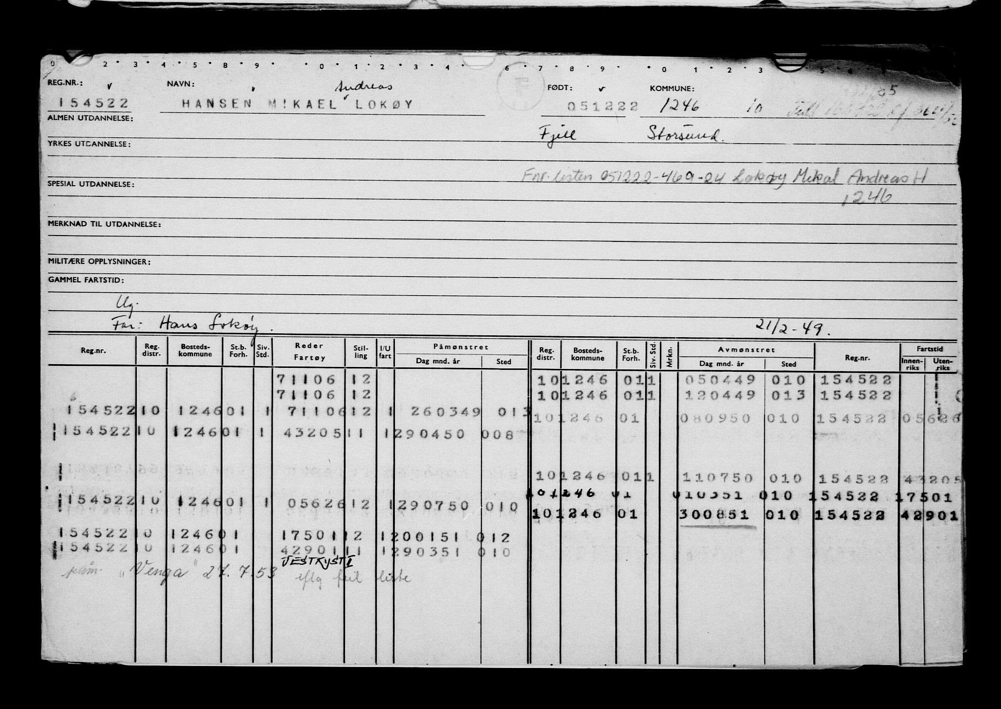 Direktoratet for sjømenn, AV/RA-S-3545/G/Gb/L0213: Hovedkort, 1922, p. 81