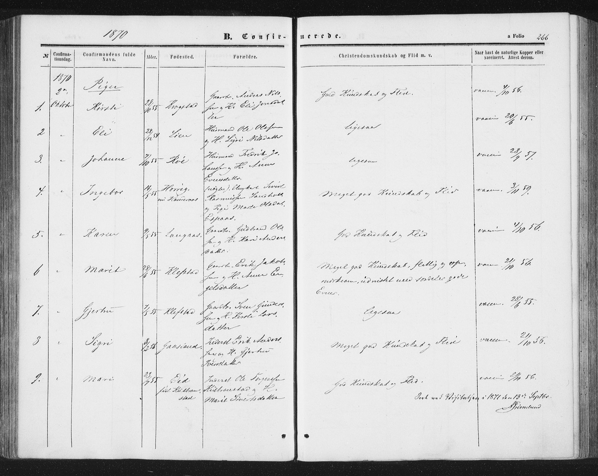 Ministerialprotokoller, klokkerbøker og fødselsregistre - Sør-Trøndelag, AV/SAT-A-1456/691/L1077: Parish register (official) no. 691A09, 1862-1873, p. 266