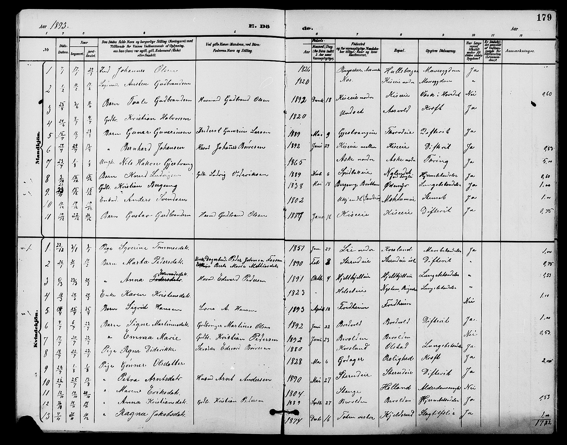 Nes prestekontor, Hedmark, AV/SAH-PREST-020/L/La/L0007: Parish register (copy) no. 7, 1892-1912, p. 179