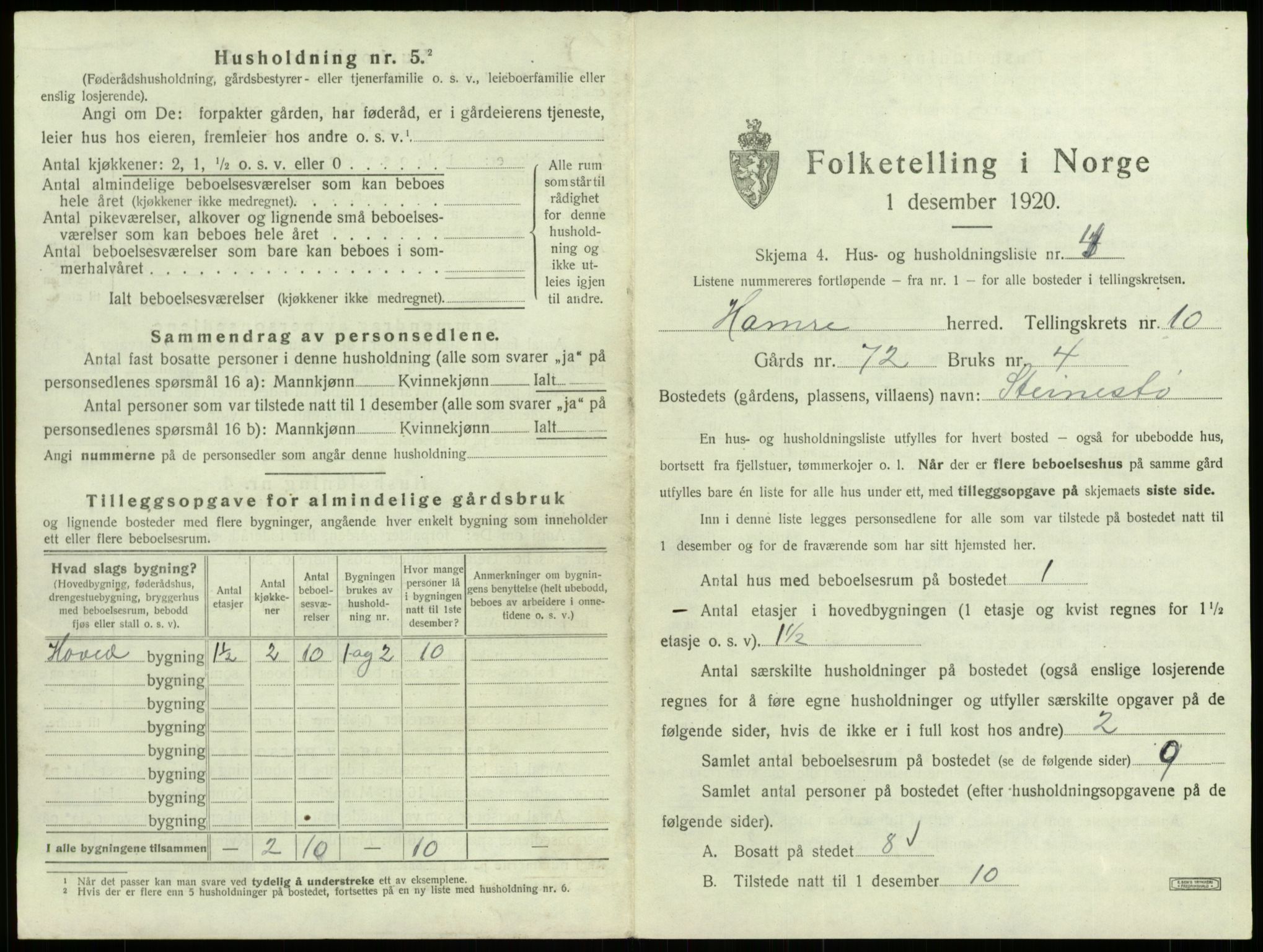 SAB, 1920 census for Hamre, 1920, p. 897