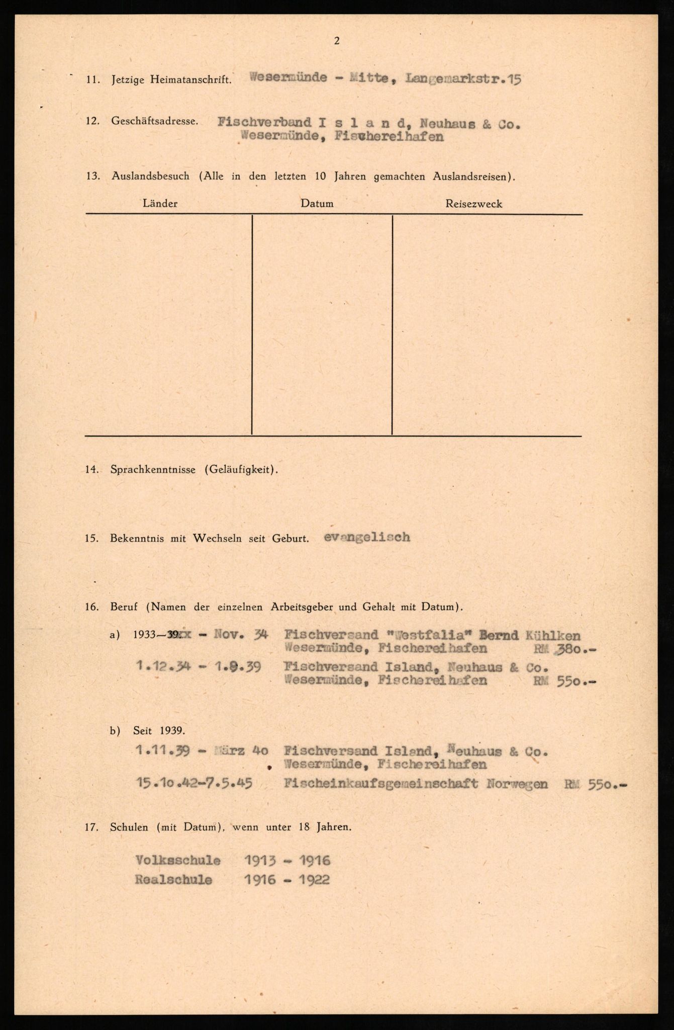 Forsvaret, Forsvarets overkommando II, AV/RA-RAFA-3915/D/Db/L0024: CI Questionaires. Tyske okkupasjonsstyrker i Norge. Tyskere., 1945-1946, p. 21