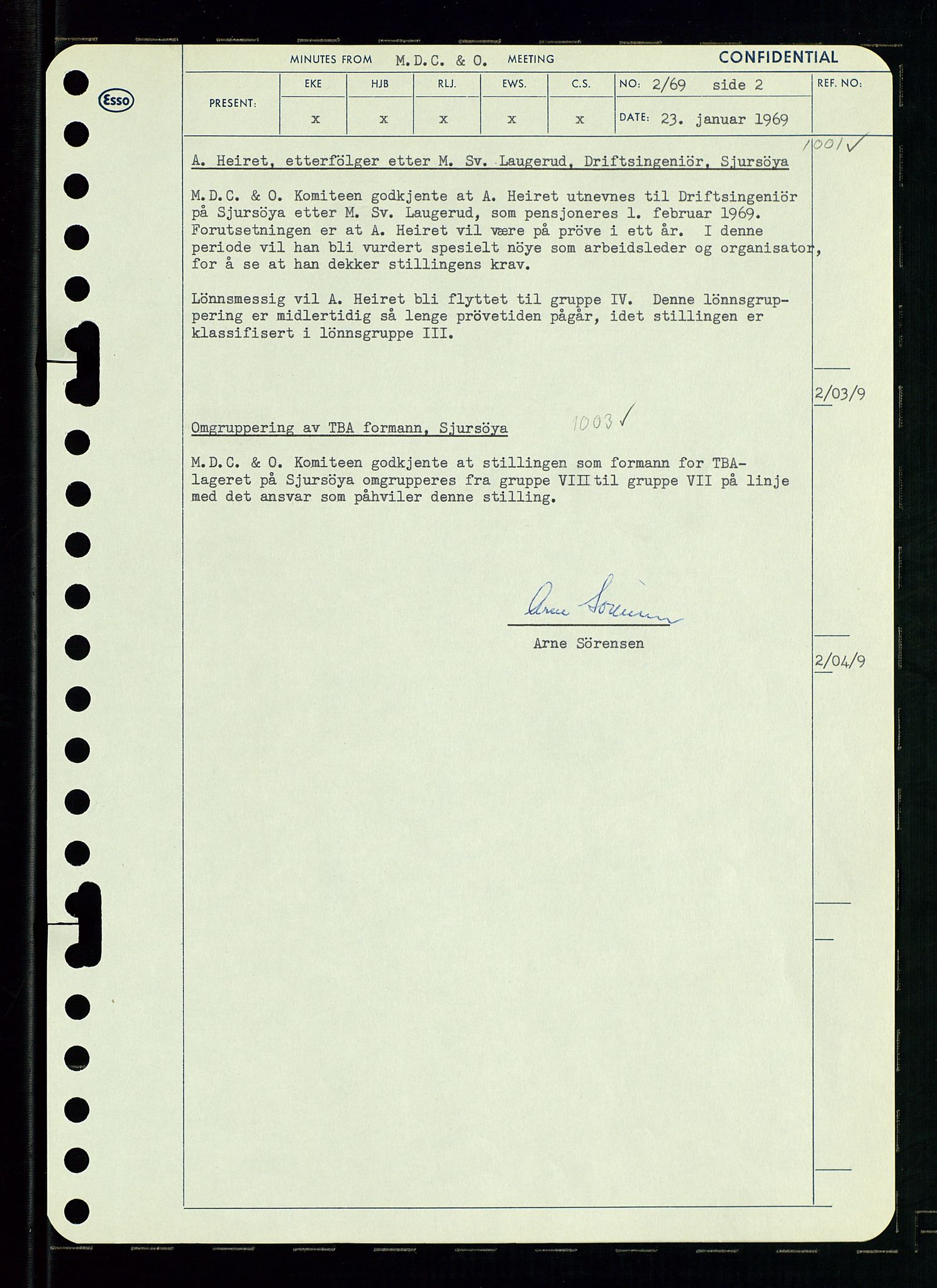 Pa 0982 - Esso Norge A/S, AV/SAST-A-100448/A/Aa/L0003/0001: Den administrerende direksjon Board minutes (styrereferater) og Bedriftforsamlingsprotokoll / Den administrerende direksjon Board minutes (styrereferater), 1969, p. 135