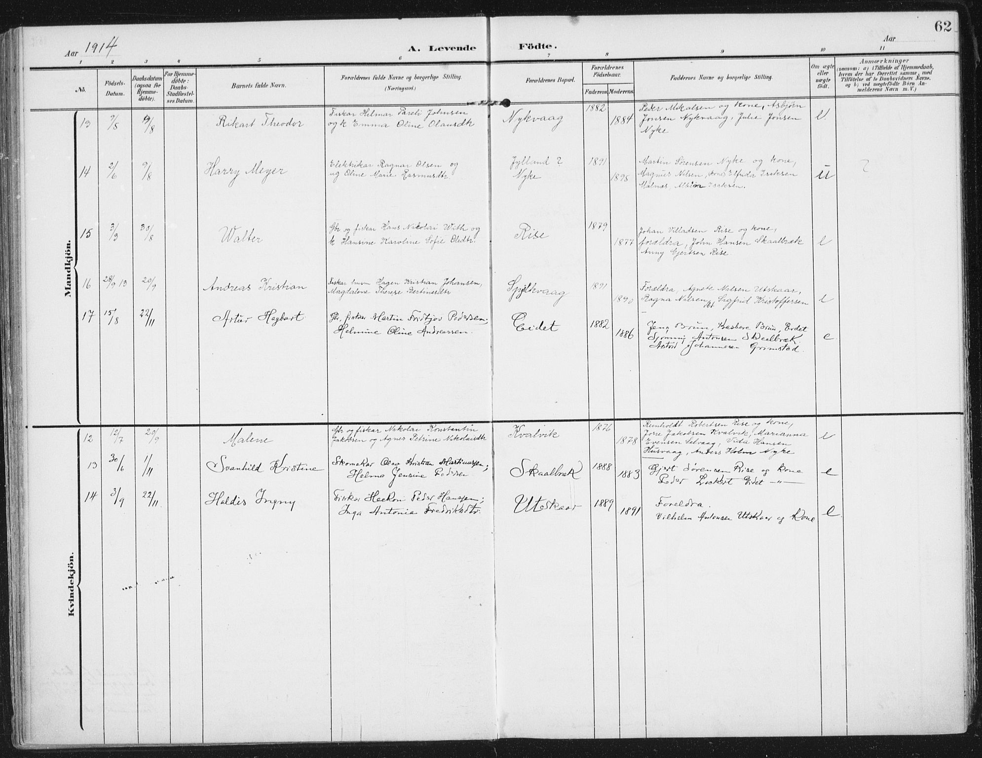 Ministerialprotokoller, klokkerbøker og fødselsregistre - Nordland, SAT/A-1459/892/L1321: Parish register (official) no. 892A02, 1902-1918, p. 62
