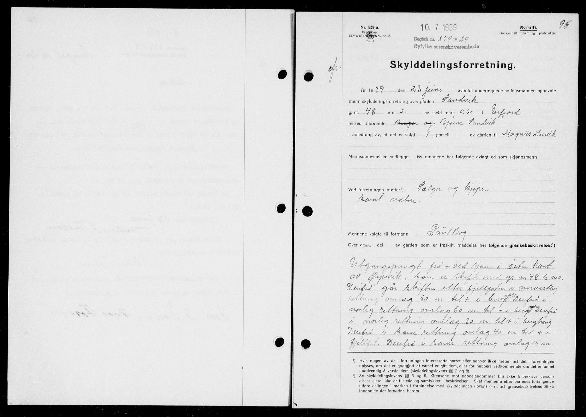 Ryfylke tingrett, SAST/A-100055/001/II/IIB/L0080: Mortgage book no. 59, 1939-1939, Diary no: : 879/1939