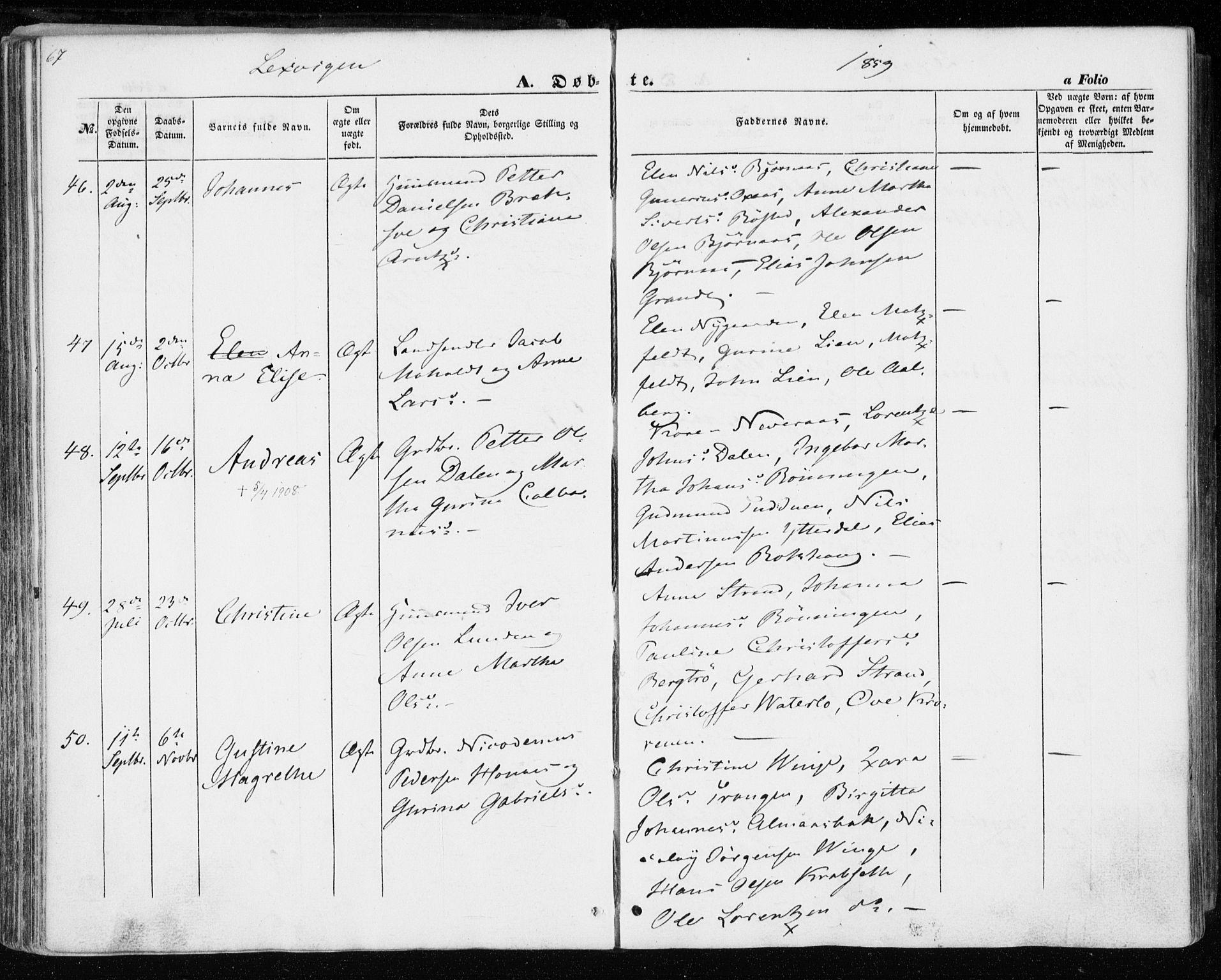 Ministerialprotokoller, klokkerbøker og fødselsregistre - Nord-Trøndelag, SAT/A-1458/701/L0008: Parish register (official) no. 701A08 /1, 1854-1863, p. 67