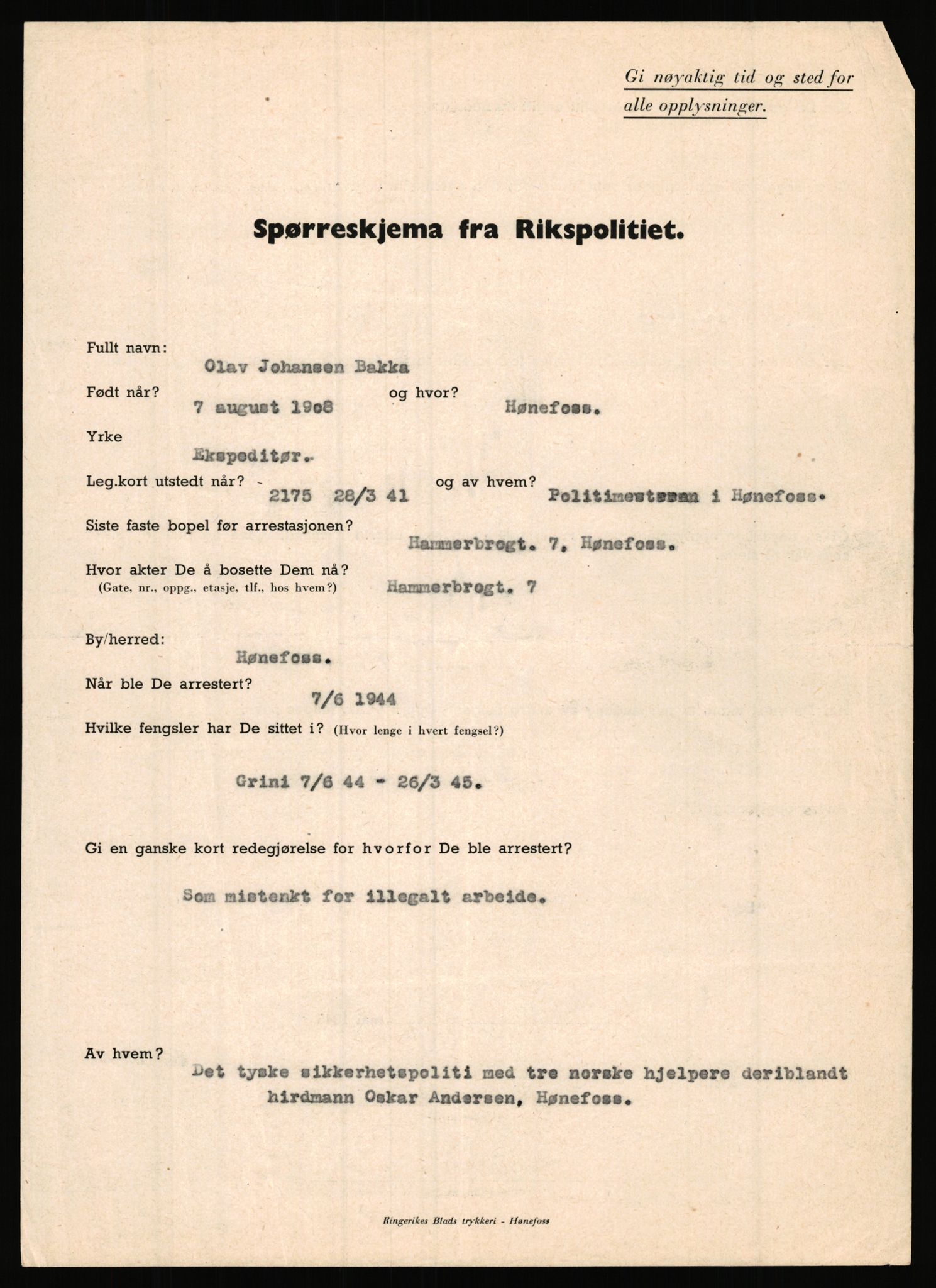 Rikspolitisjefen, AV/RA-S-1560/L/L0001: Abelseth, Rudolf - Berentsen, Odd, 1940-1945, p. 1083