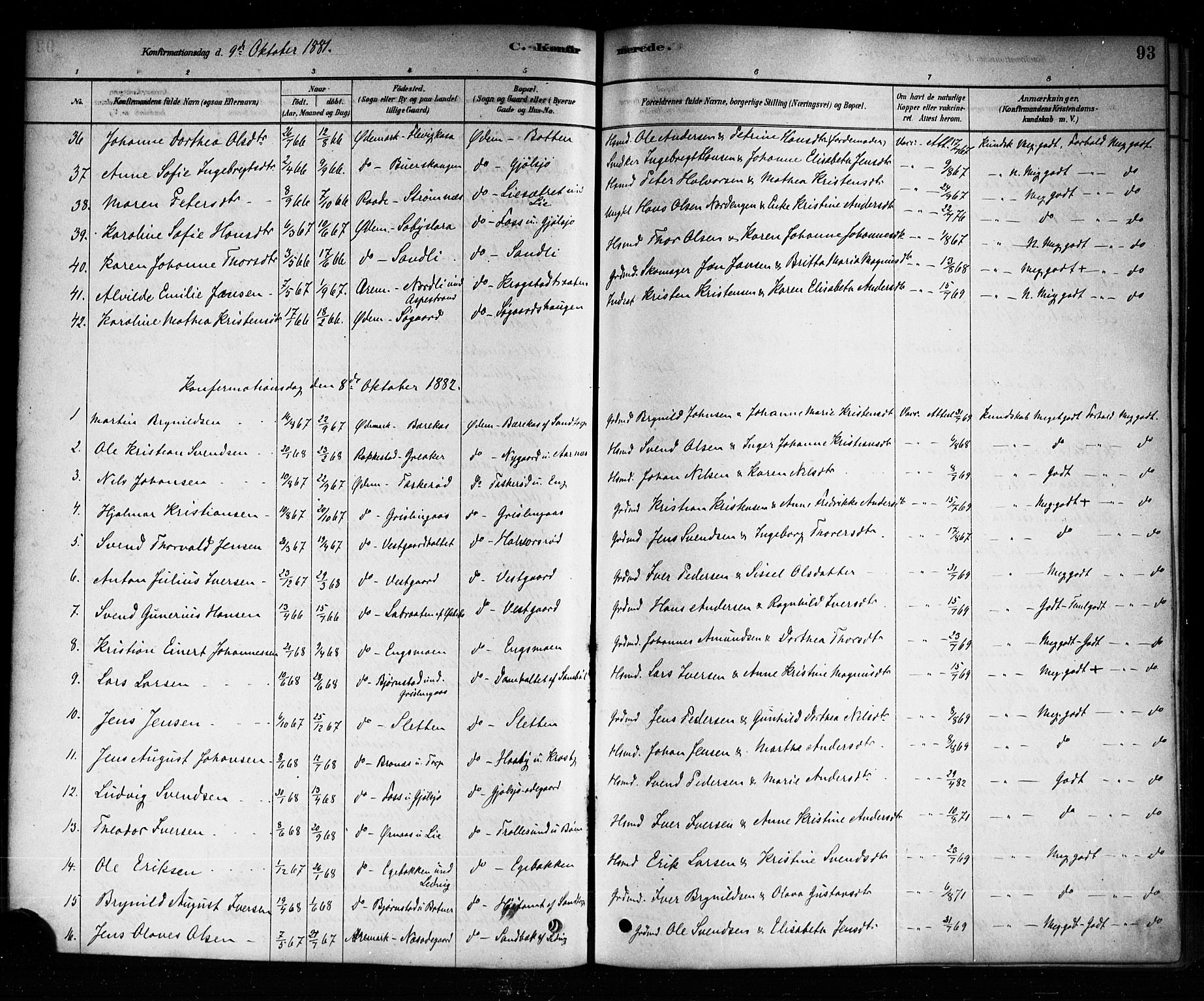 Aremark prestekontor Kirkebøker, SAO/A-10899/F/Fb/L0004: Parish register (official) no. II 4, 1878-1895, p. 93
