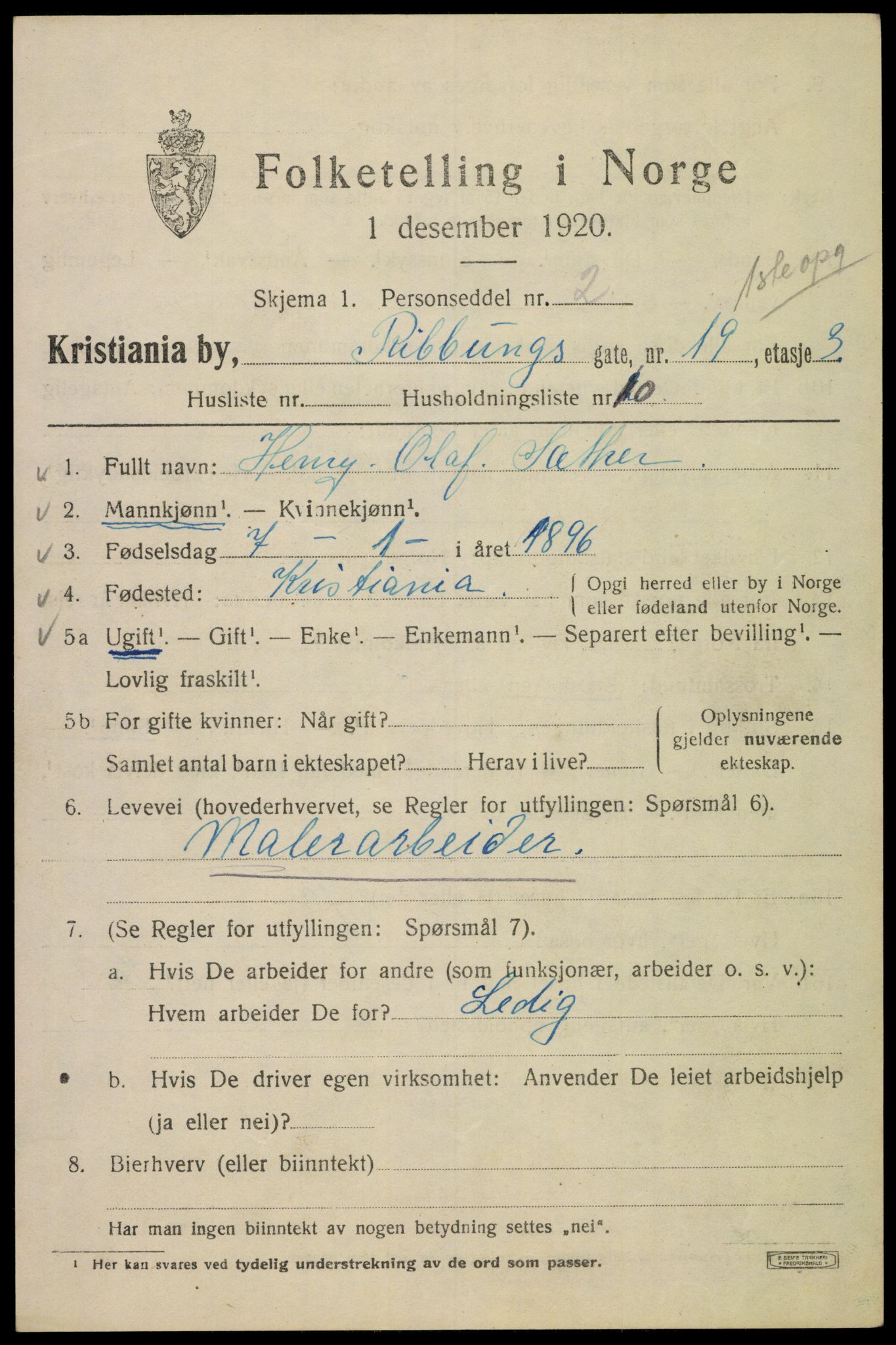 SAO, 1920 census for Kristiania, 1920, p. 462411