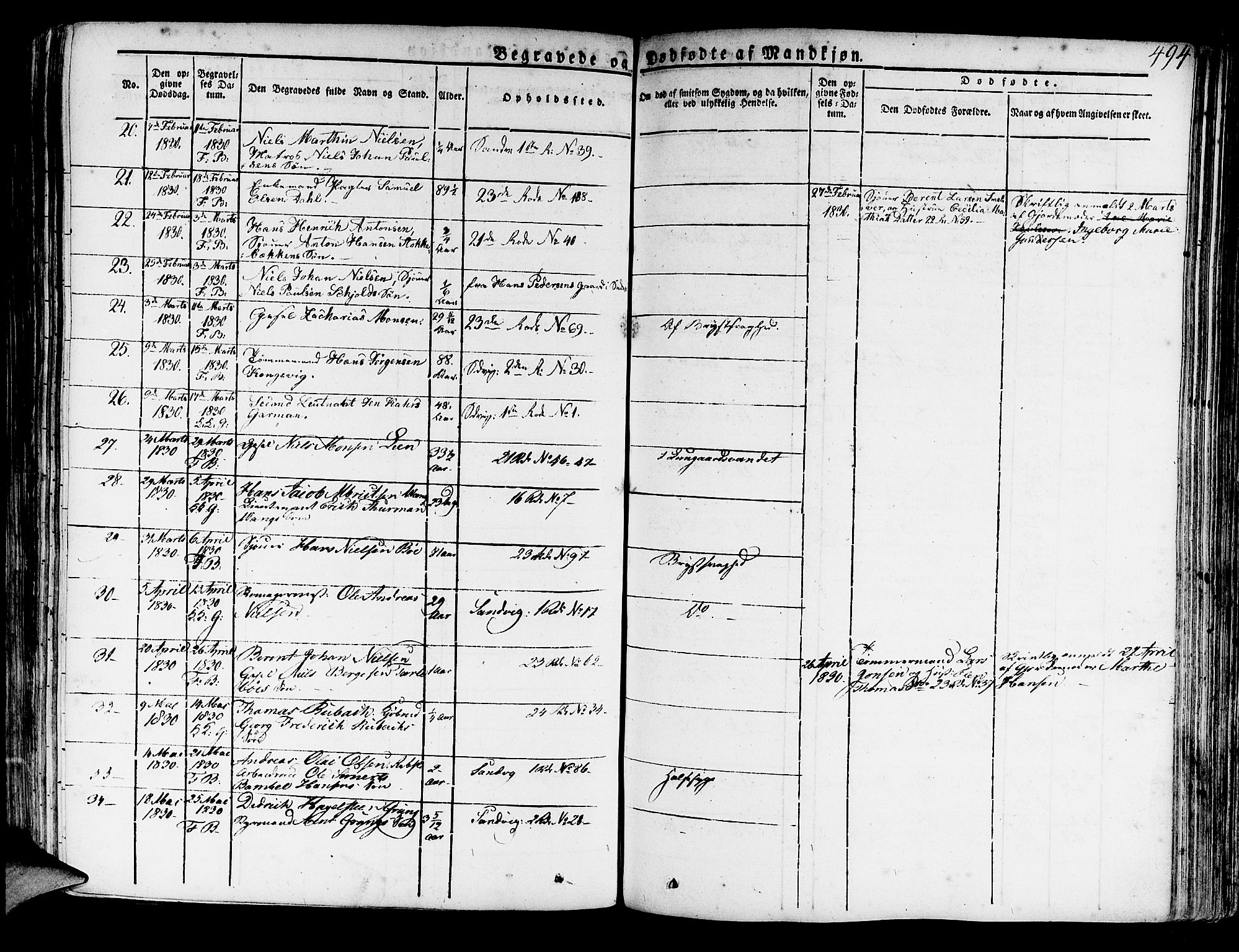 Korskirken sokneprestembete, SAB/A-76101/H/Haa/L0014: Parish register (official) no. A 14, 1823-1835, p. 494