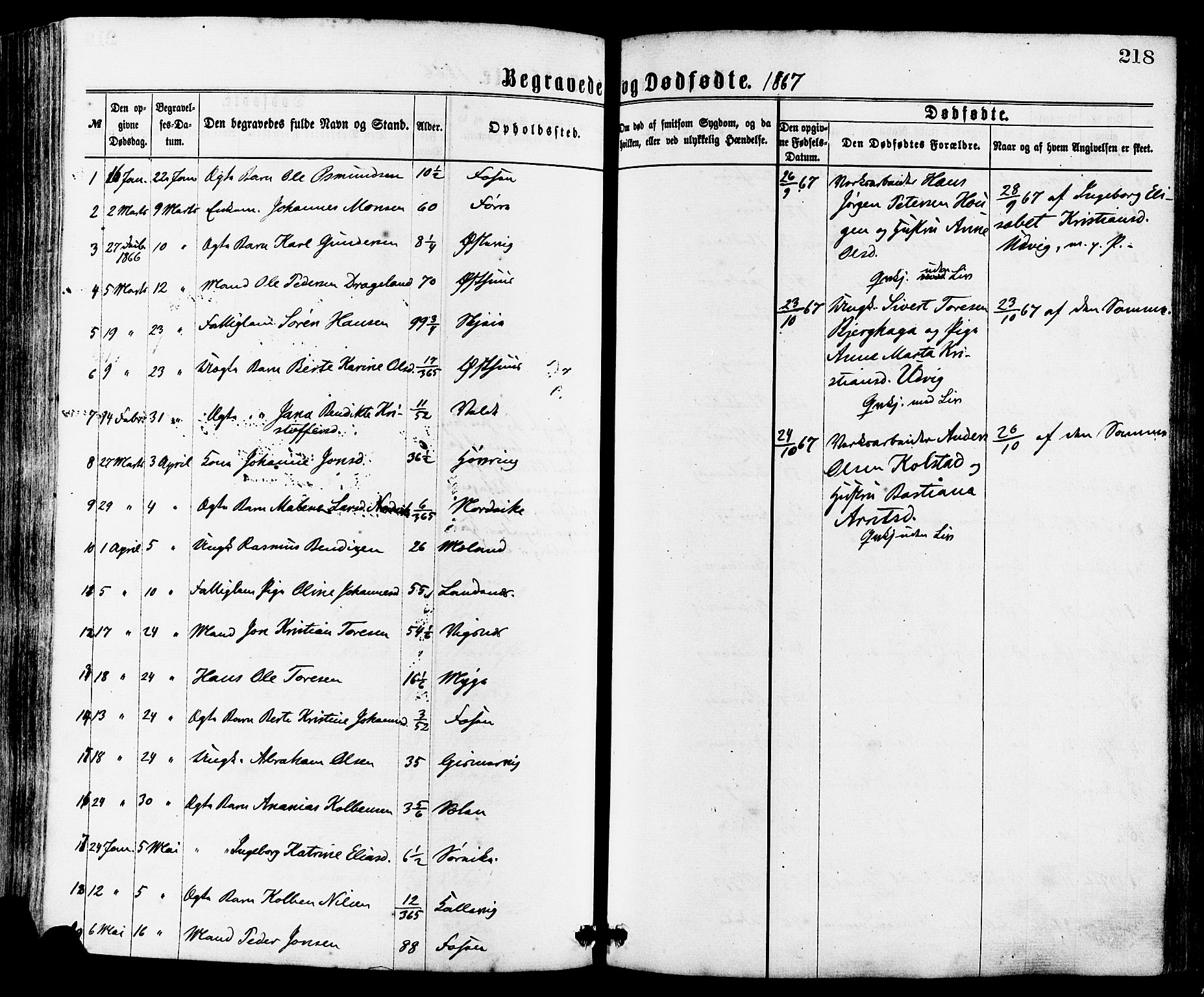 Avaldsnes sokneprestkontor, AV/SAST-A -101851/H/Ha/Haa/L0012: Parish register (official) no. A 12, 1865-1880, p. 218