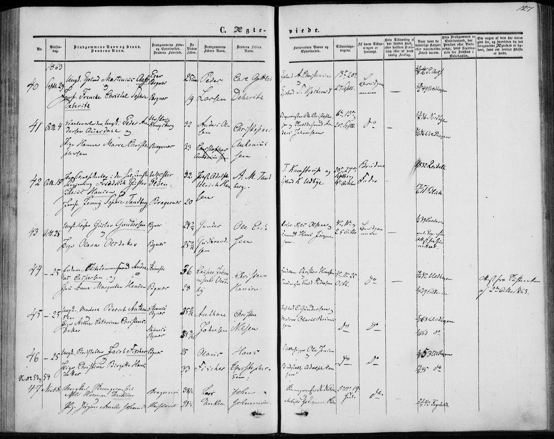 Bragernes kirkebøker, AV/SAKO-A-6/F/Fc/L0002: Parish register (official) no. III 2, 1854-1865, p. 127