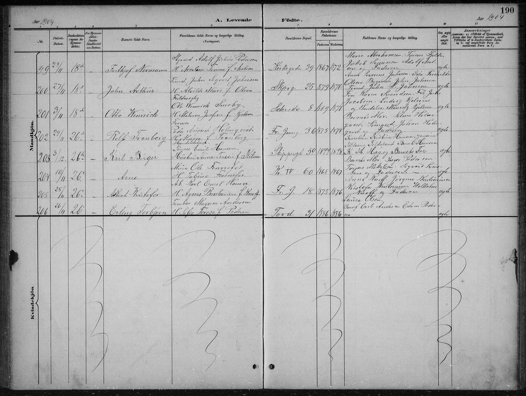 Kristiansand domprosti, AV/SAK-1112-0006/F/Fb/L0018: Parish register (copy) no. B 18, 1896-1905, p. 190