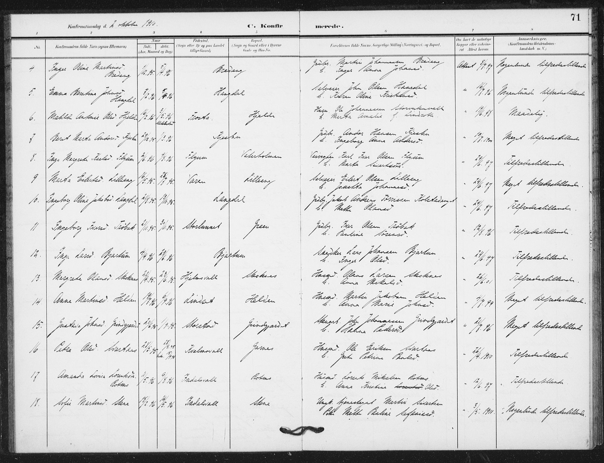 Ministerialprotokoller, klokkerbøker og fødselsregistre - Nord-Trøndelag, SAT/A-1458/724/L0264: Parish register (official) no. 724A02, 1908-1915, p. 71