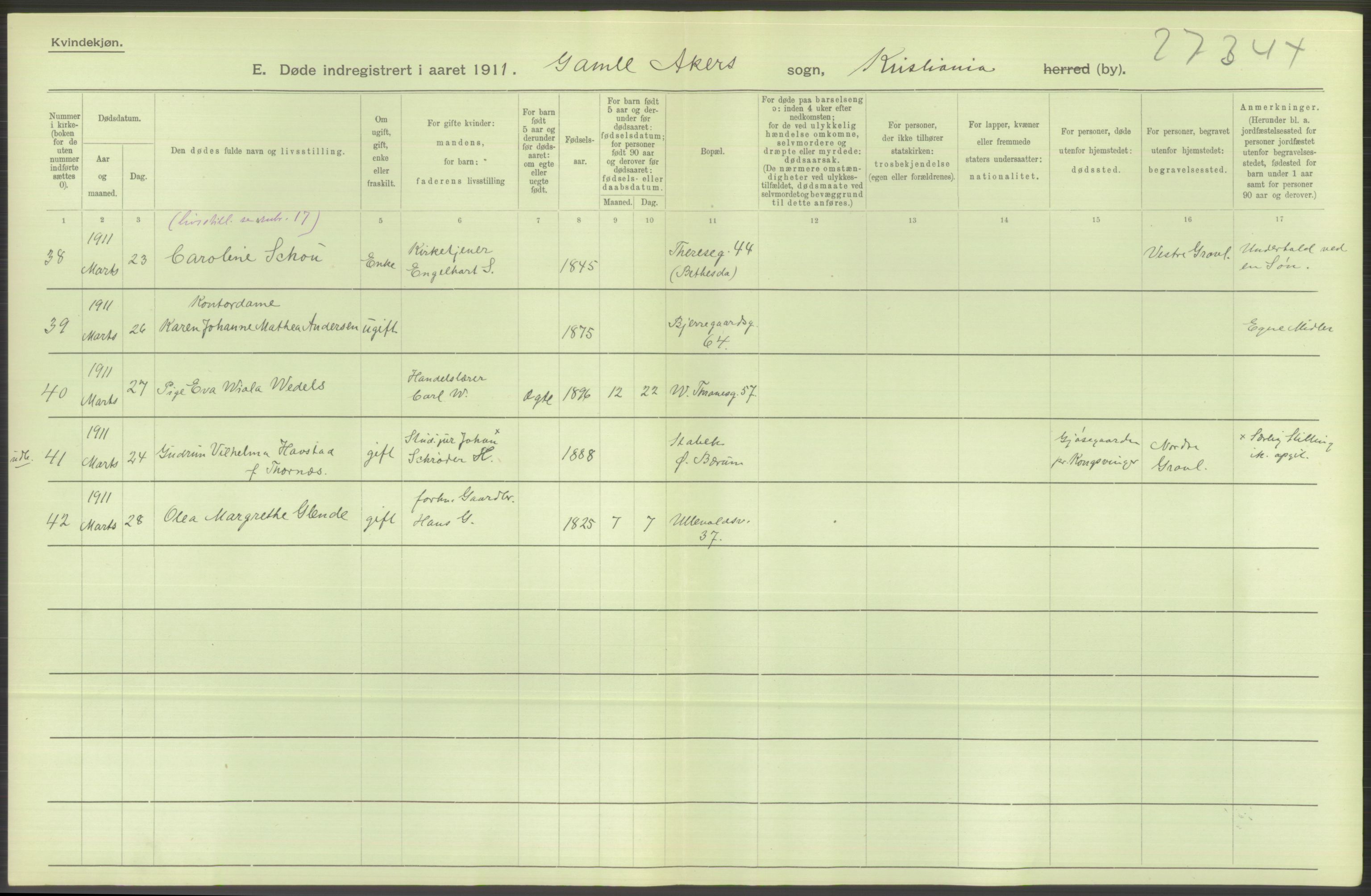 Statistisk sentralbyrå, Sosiodemografiske emner, Befolkning, AV/RA-S-2228/D/Df/Dfb/Dfba/L0010: Kristiania: Døde kvinner samt dødfødte., 1911, p. 570