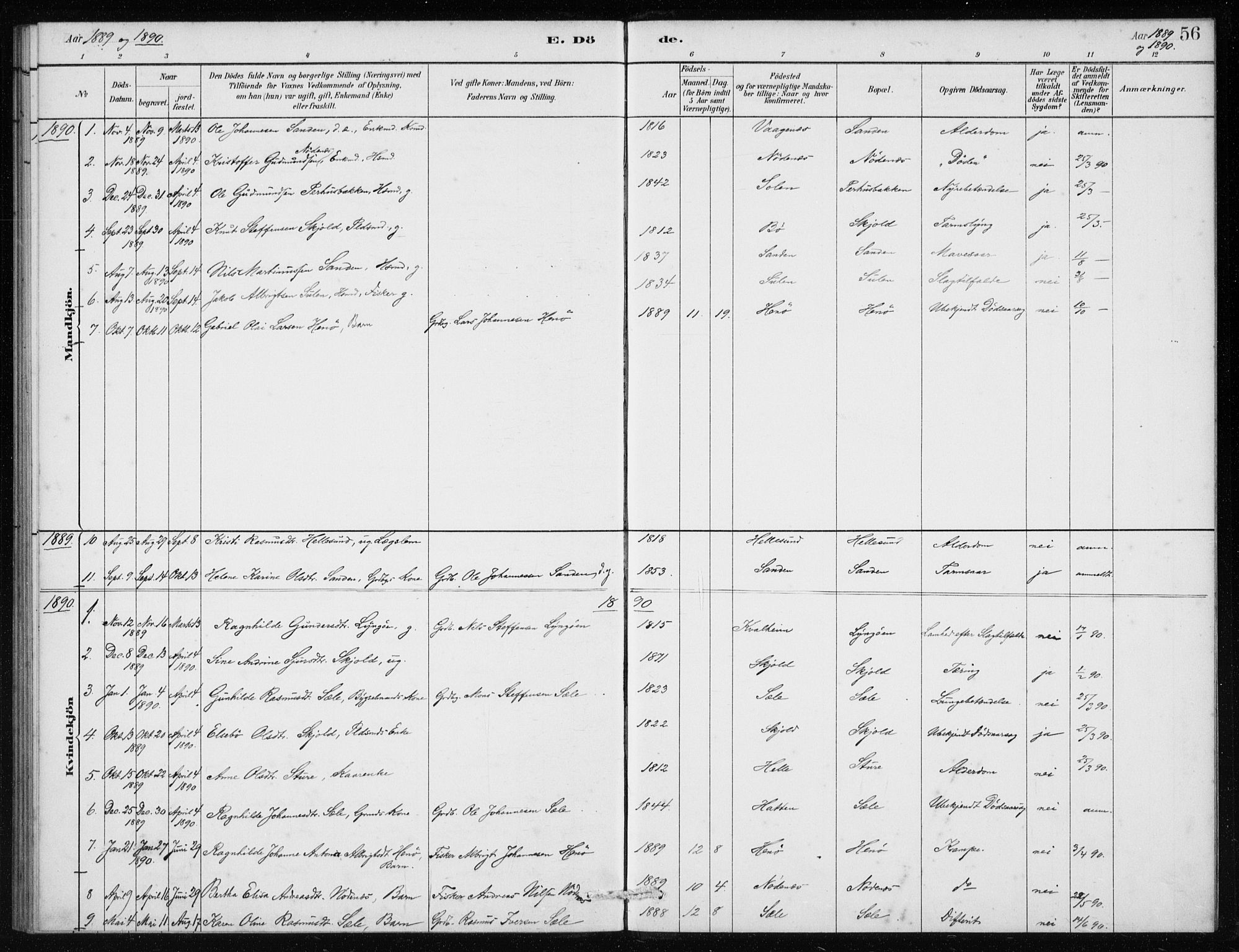 Manger sokneprestembete, AV/SAB-A-76801/H/Haa: Parish register (official) no. E  1, 1881-1890, p. 56