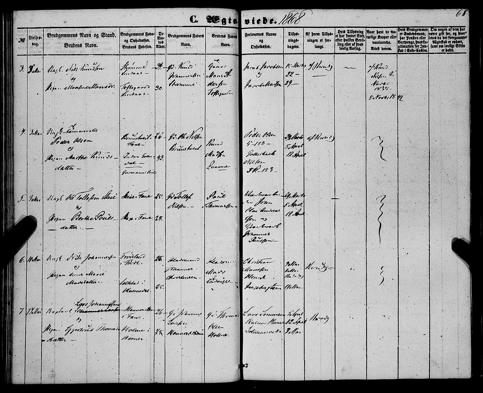 St. Jørgens hospital og Årstad sokneprestembete, AV/SAB-A-99934: Parish register (official) no. A 9, 1853-1878, p. 68