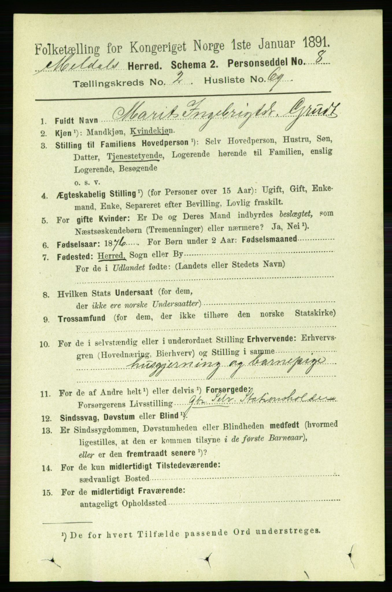 RA, 1891 census for 1636 Meldal, 1891, p. 1491