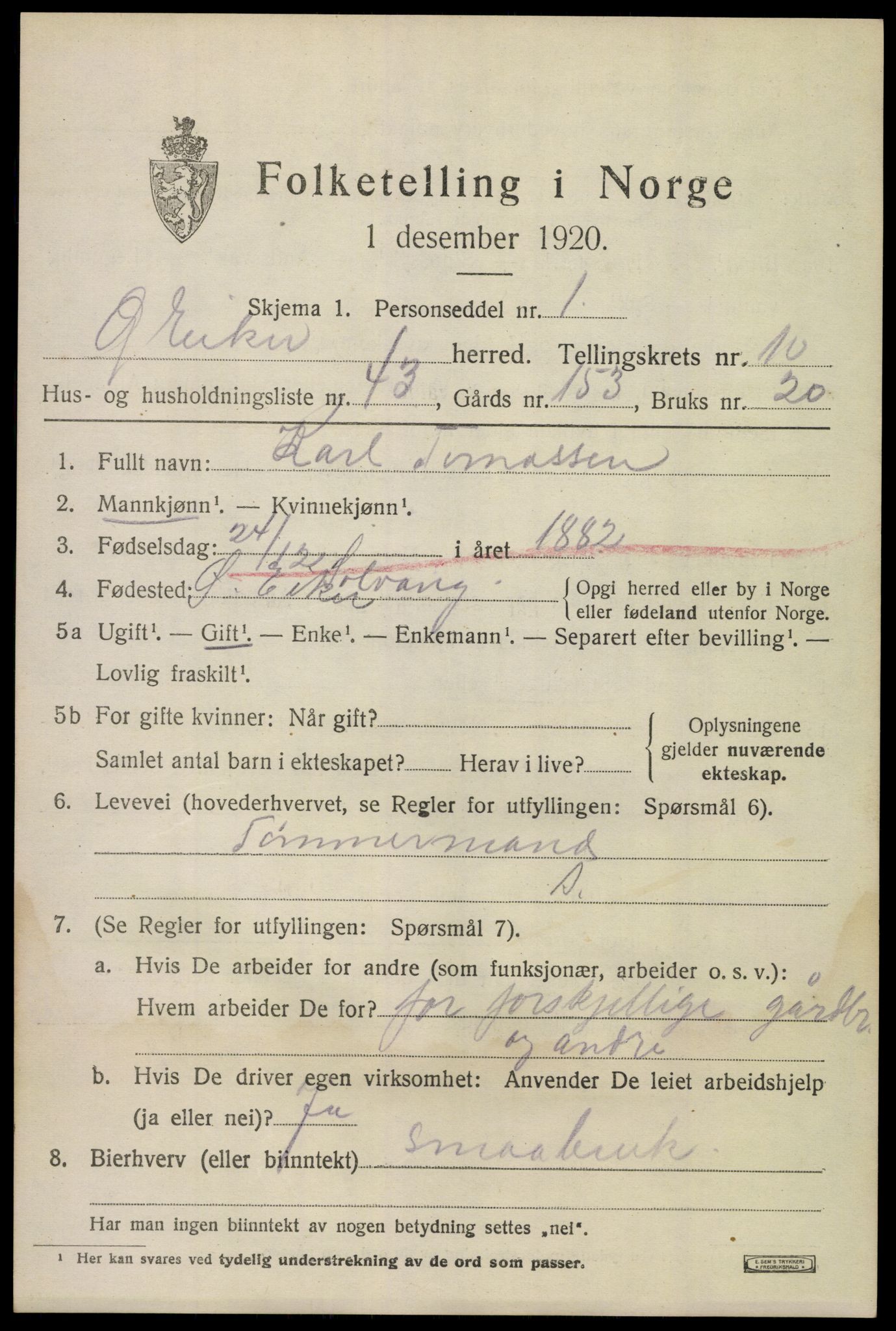 SAKO, 1920 census for Øvre Eiker, 1920, p. 16996