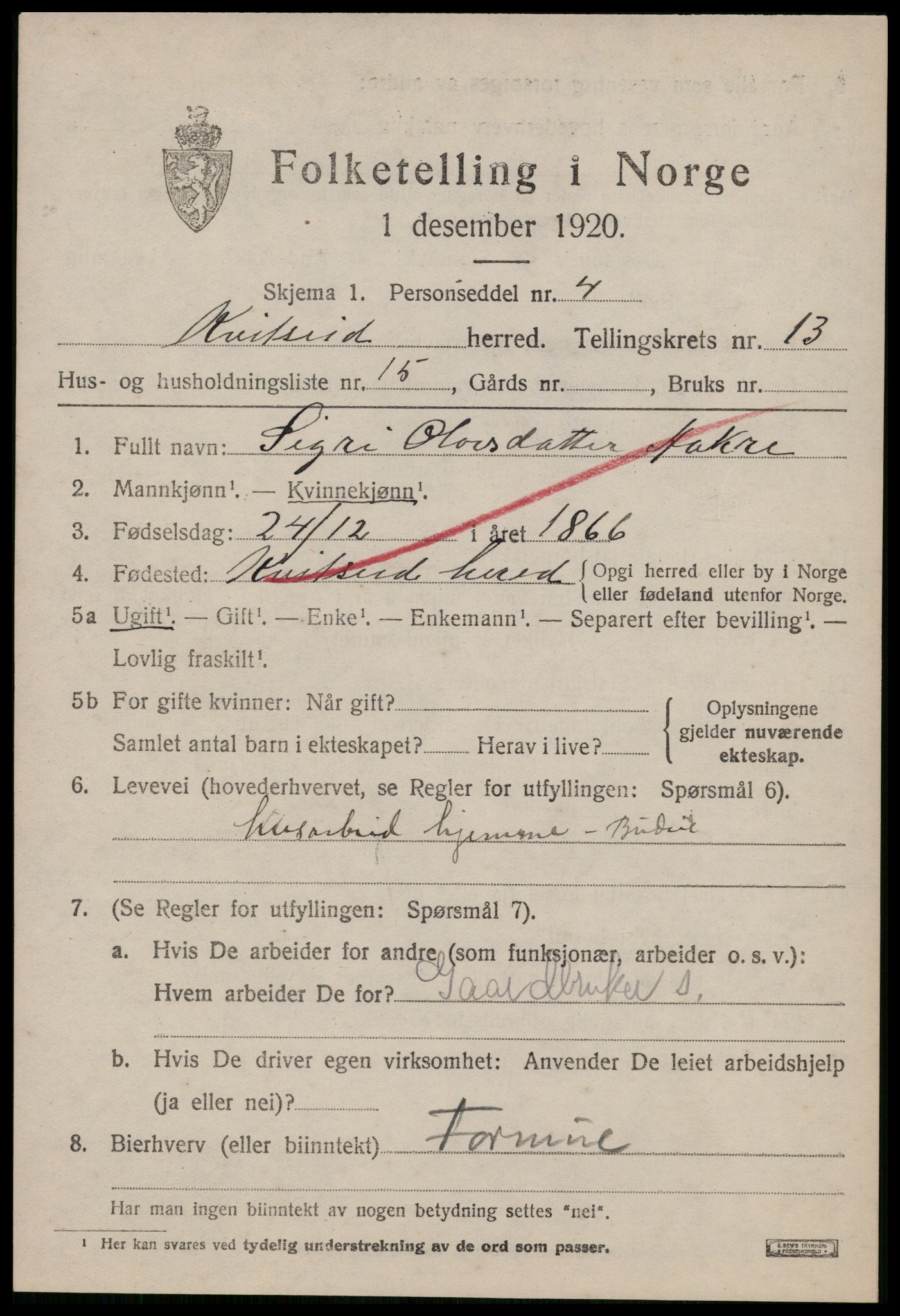 SAKO, 1920 census for Kviteseid, 1920, p. 6301