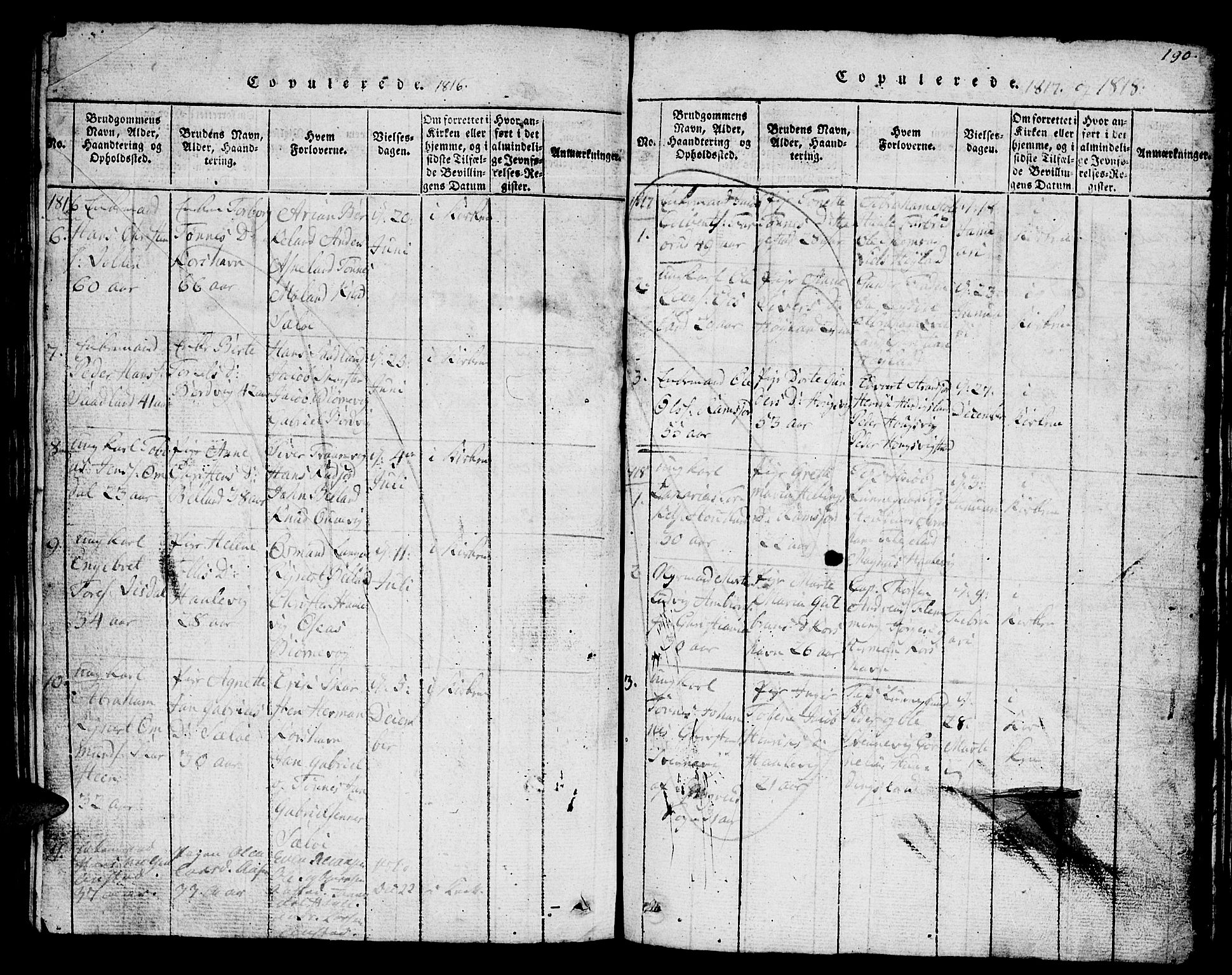 Lyngdal sokneprestkontor, SAK/1111-0029/F/Fb/Fba/L0001: Parish register (copy) no. B 1, 1816-1876, p. 190