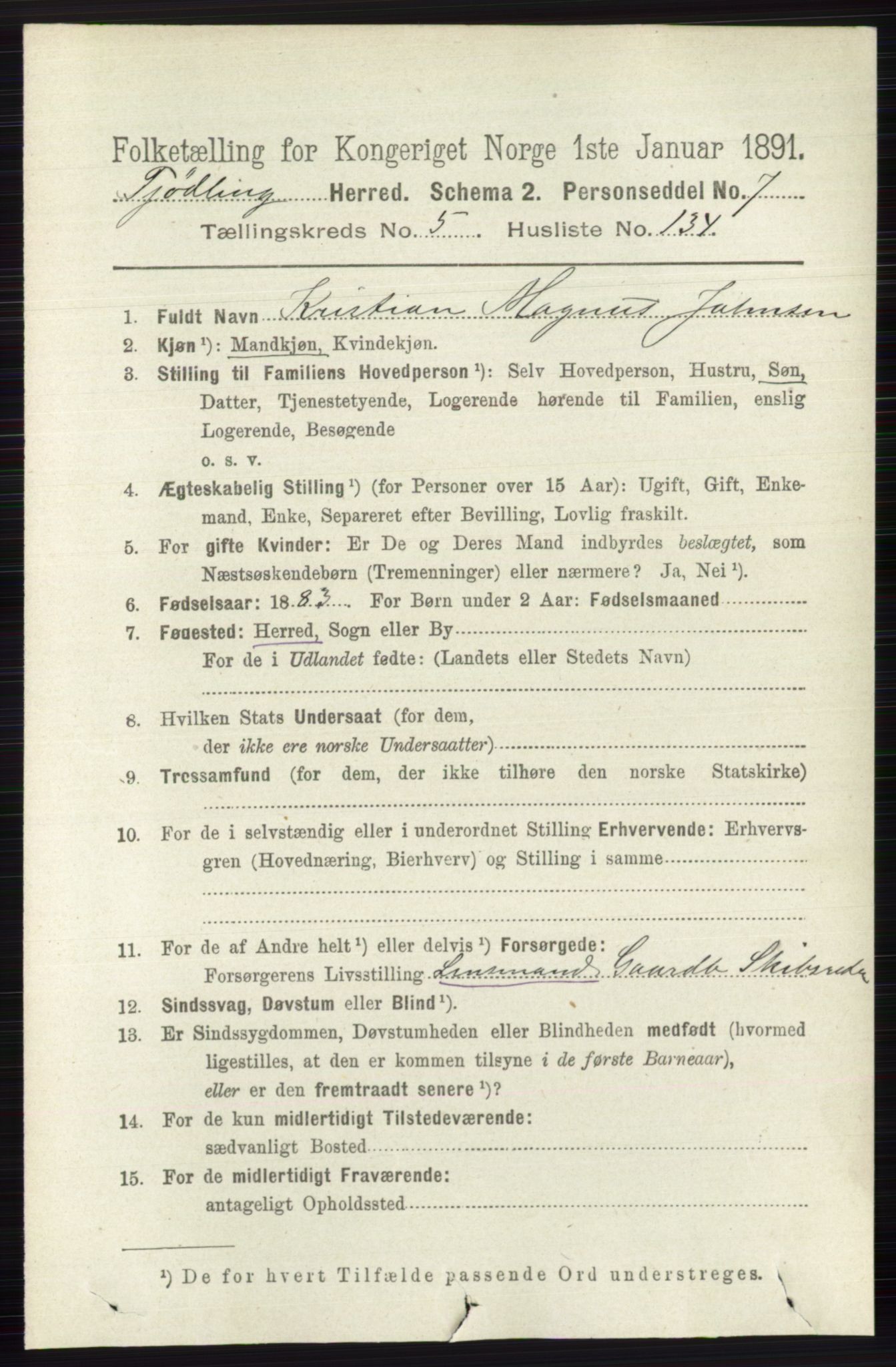 RA, 1891 census for 0725 Tjølling, 1891, p. 2794