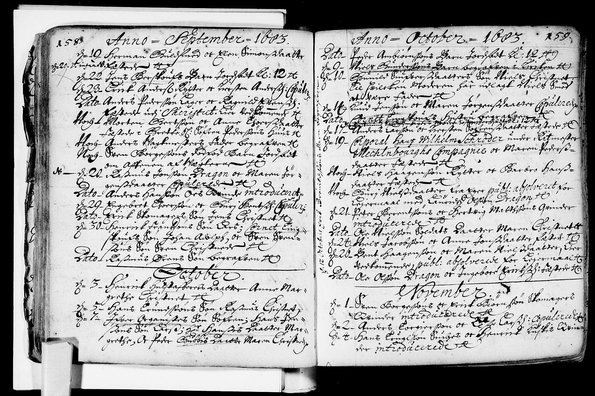 Bragernes kirkebøker, AV/SAKO-A-6/F/Fa/L0002: Parish register (official) no. I 2, 1680-1705, p. 158-159