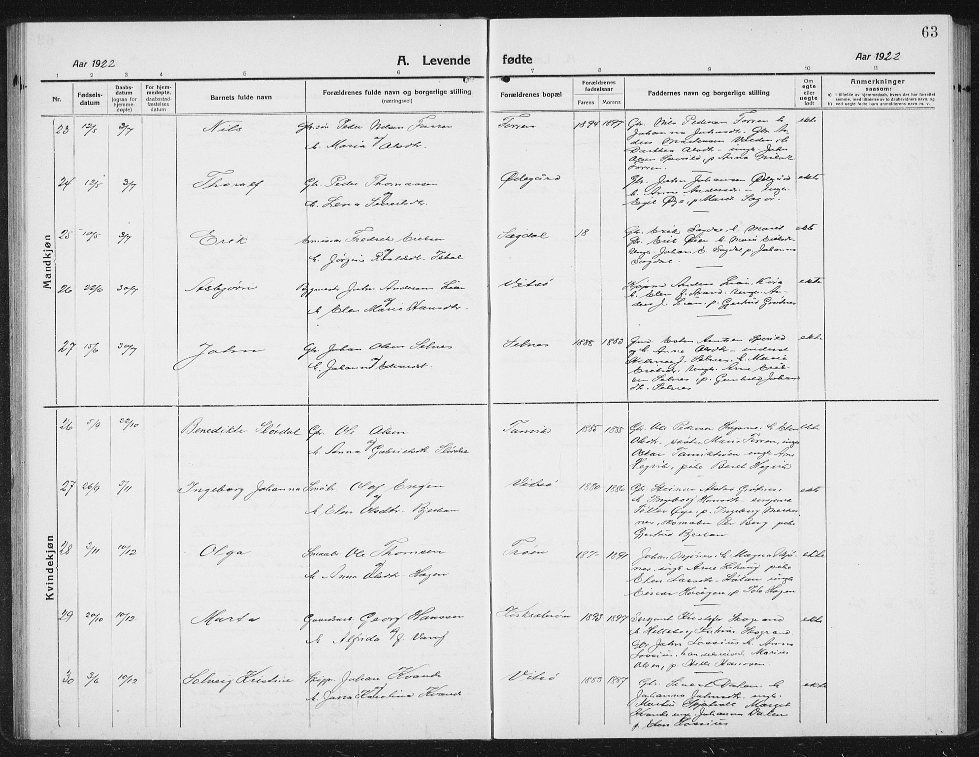 Ministerialprotokoller, klokkerbøker og fødselsregistre - Sør-Trøndelag, AV/SAT-A-1456/630/L0506: Parish register (copy) no. 630C04, 1914-1933, p. 63