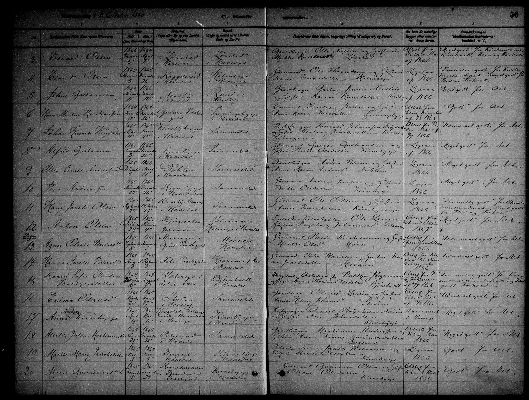 Nittedal prestekontor Kirkebøker, AV/SAO-A-10365a/F/Fb/L0001: Parish register (official) no. II 1, 1879-1901, p. 56