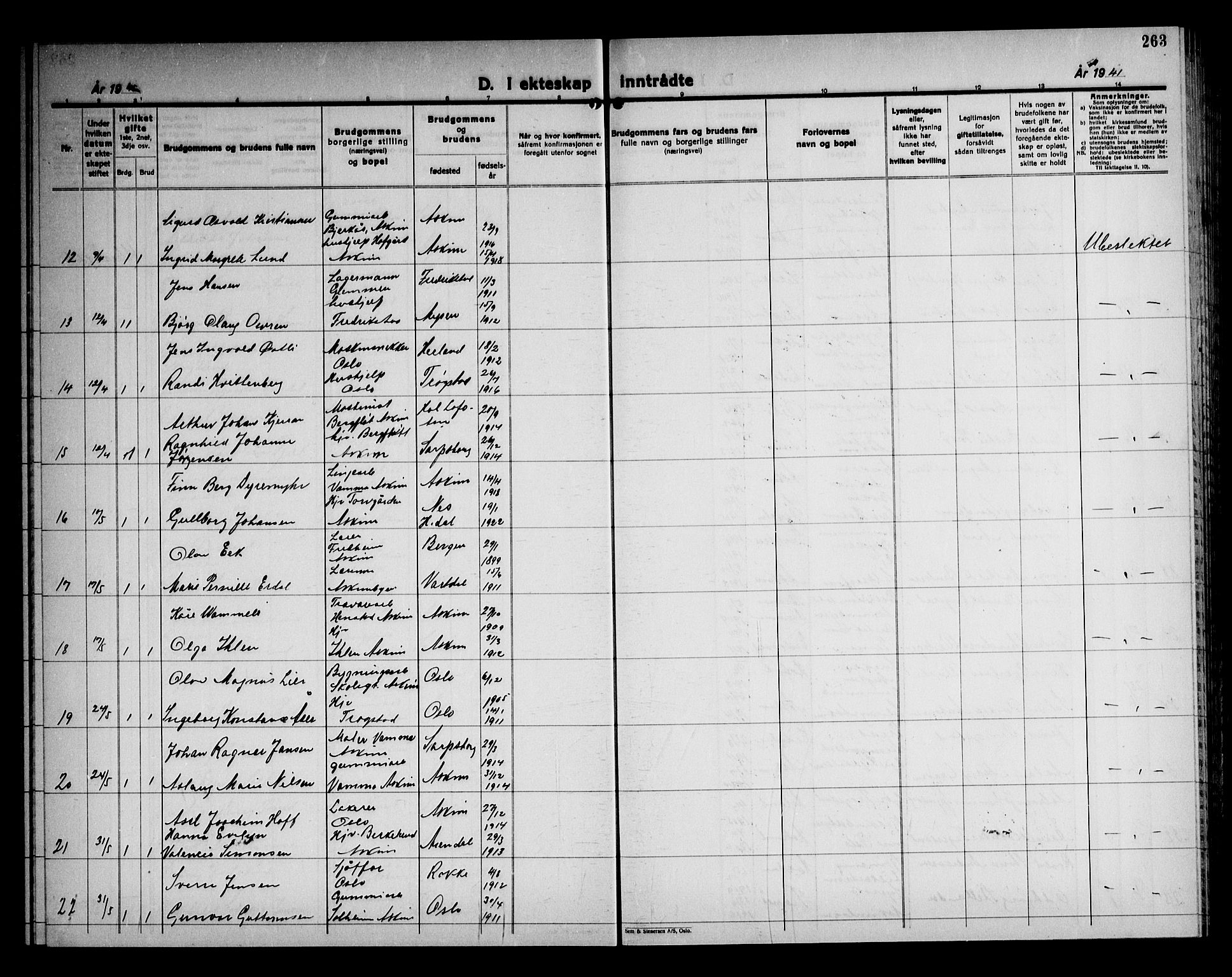 Askim prestekontor Kirkebøker, AV/SAO-A-10900/G/Ga/L0004: Parish register (copy) no. 4, 1938-1947, p. 263